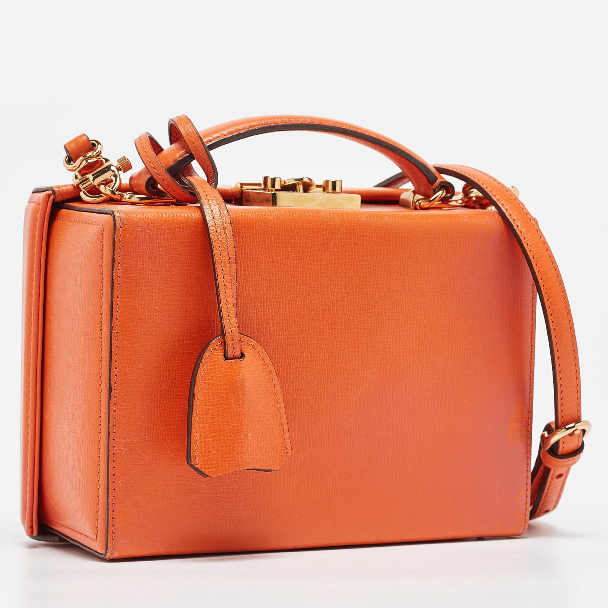 Mark Cross Orange Leather Small Grace Box Bag In Fair Condition In Dubai, Al Qouz 2