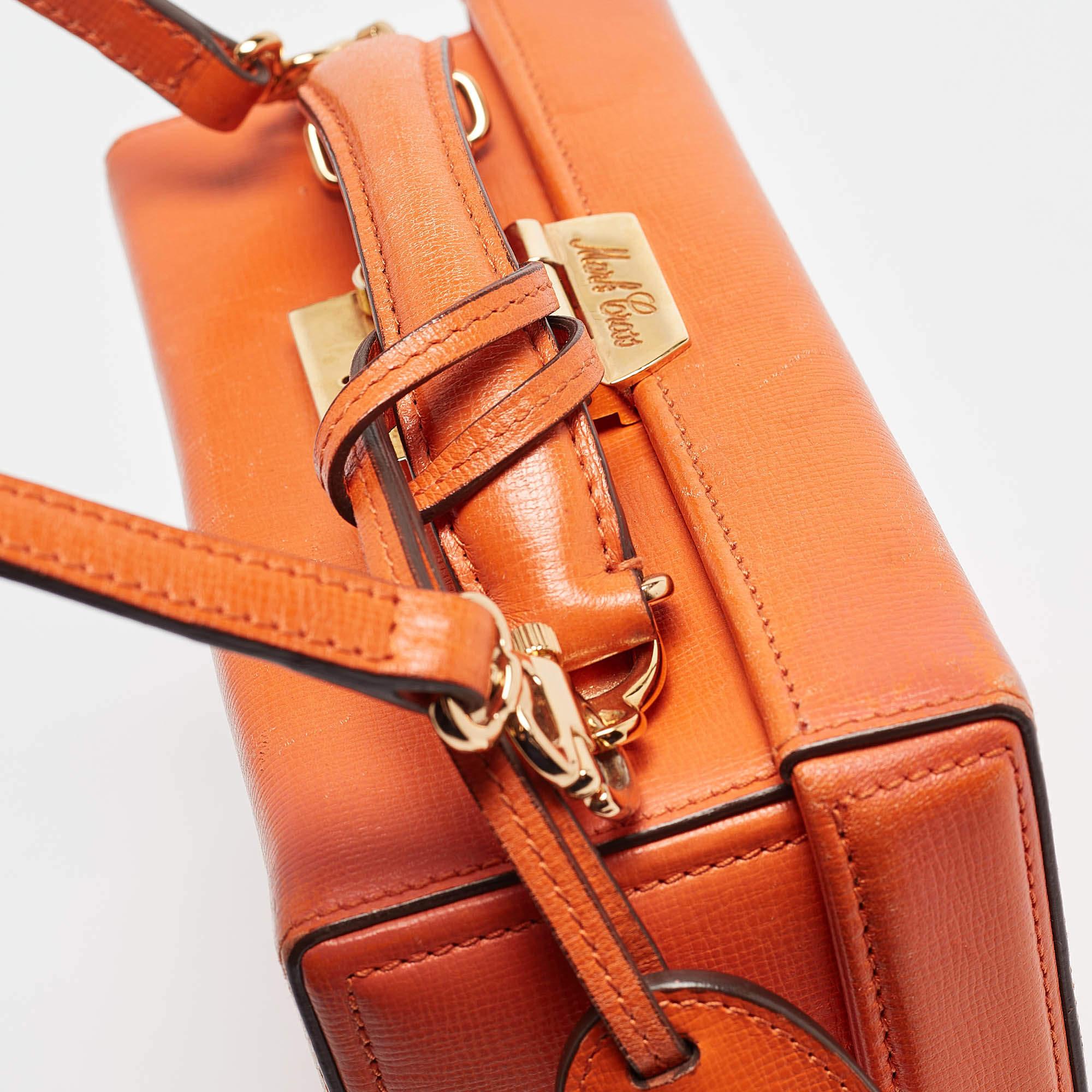 Mark Cross Orange Leather Small Grace Box Bag 2