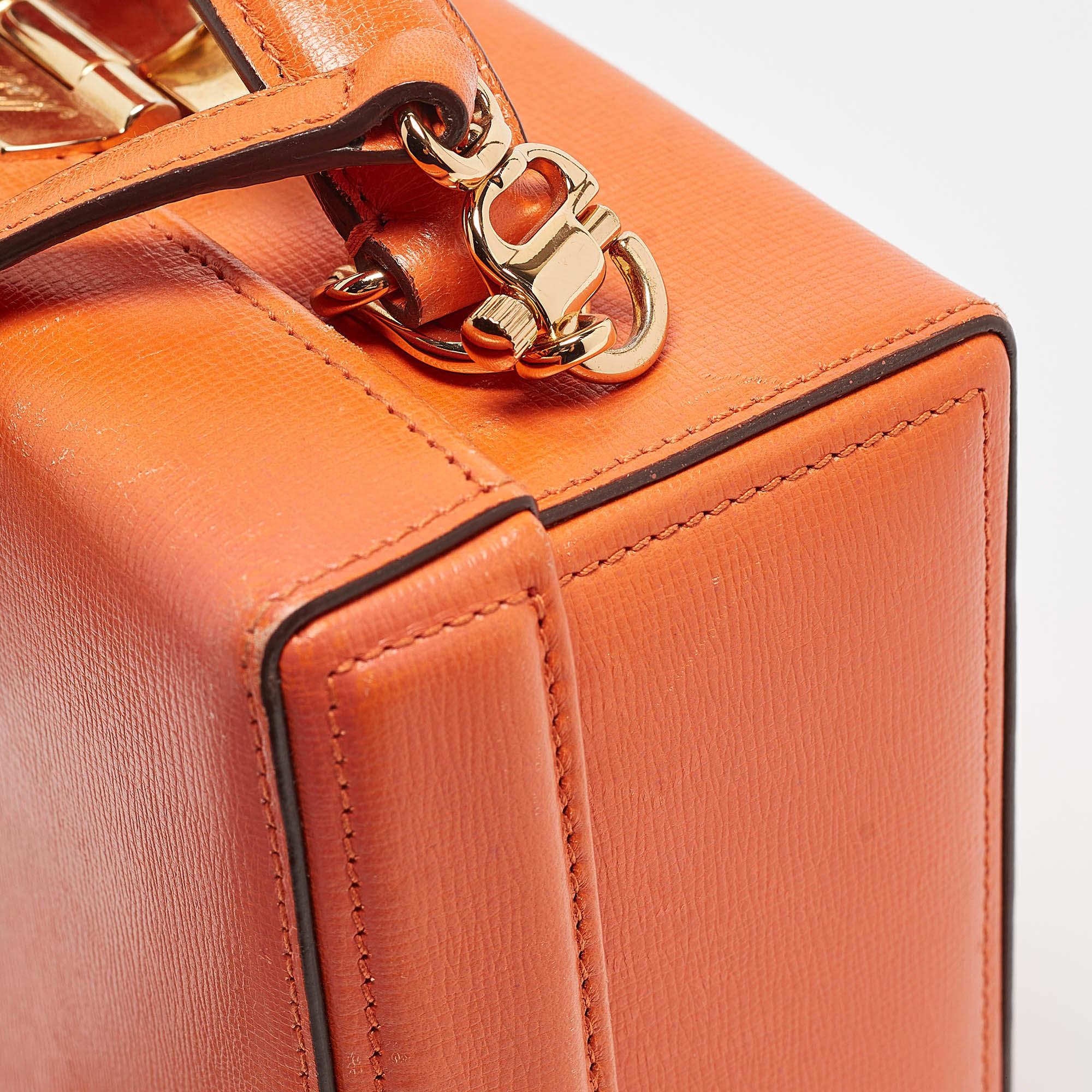 Mark Cross Orange Leather Small Grace Box Bag 3