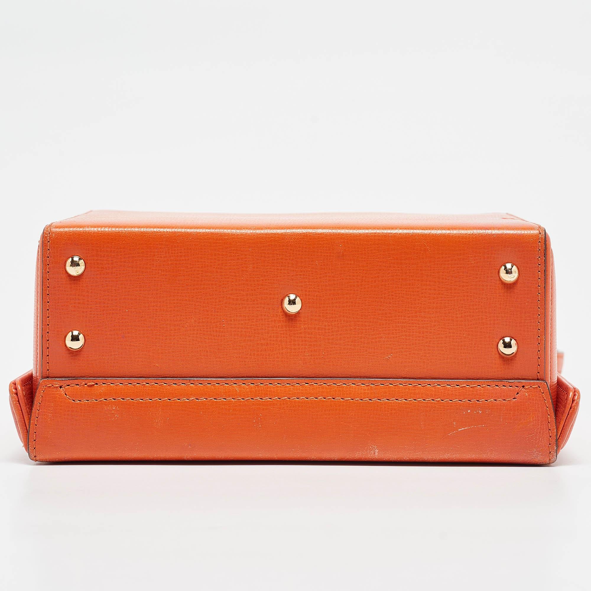 Mark Cross Orange Leather Small Grace Box Bag 5