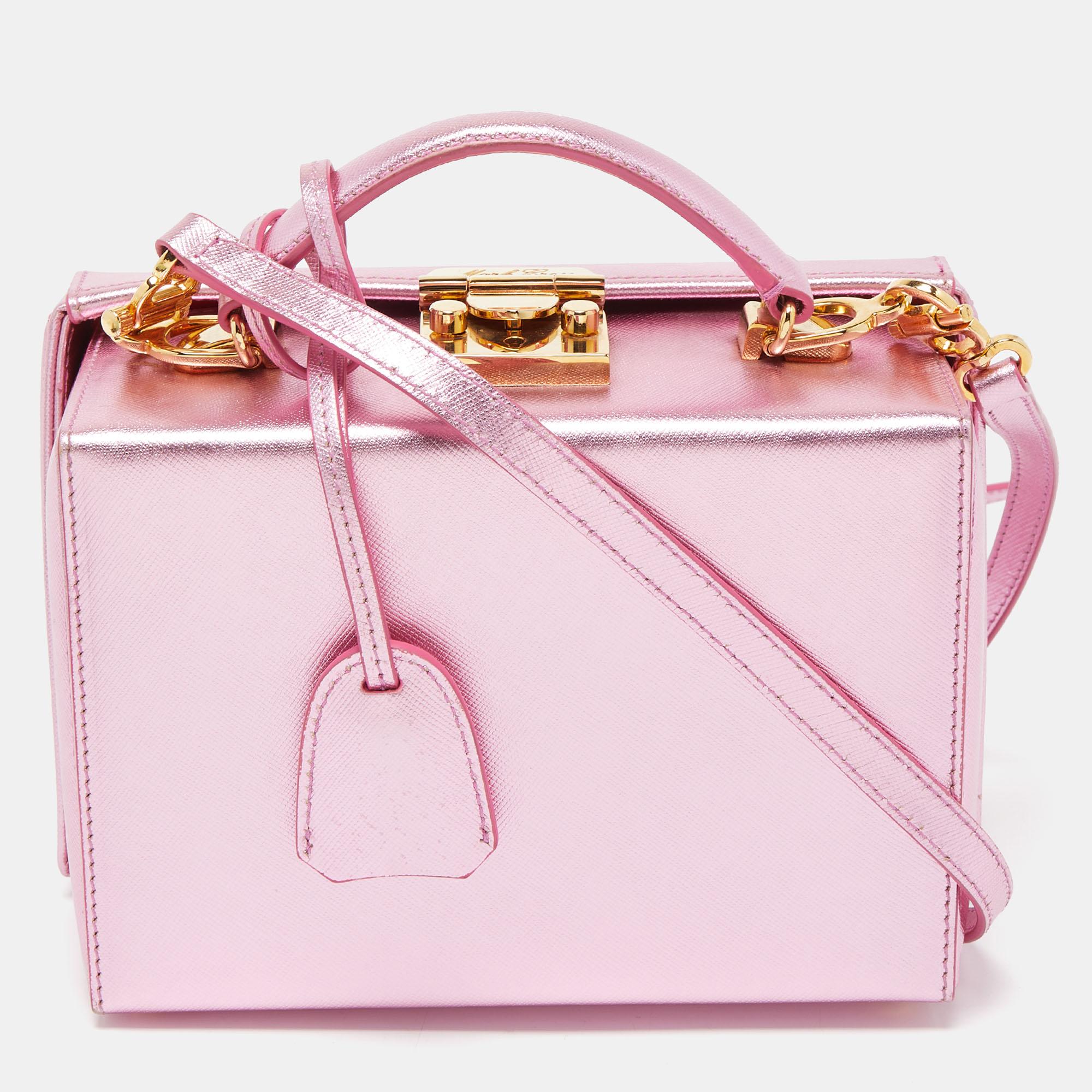 Mark Cross Pink Glossy Leather Grace Box Bag For Sale