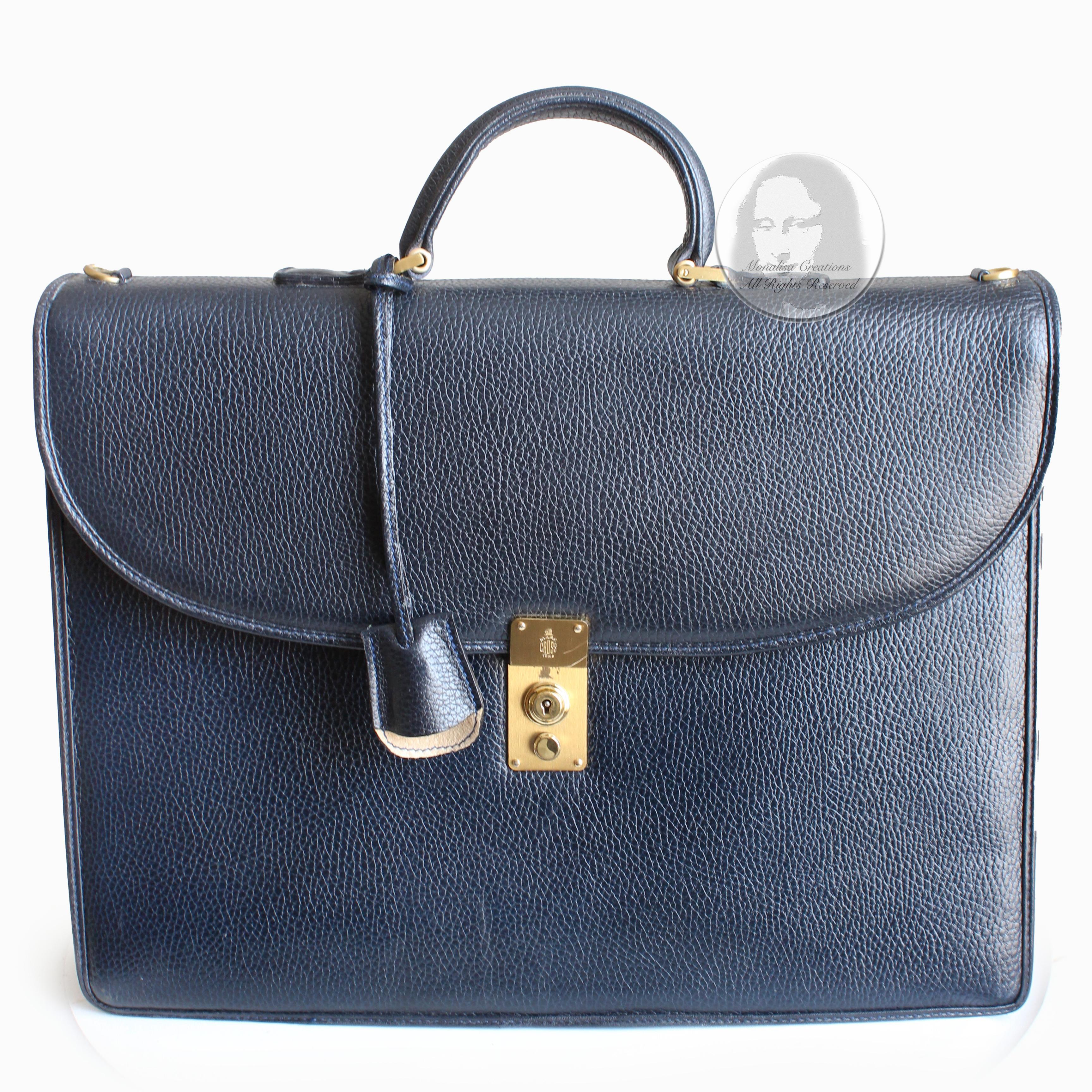 Mark Cross Portfolio Briefcase Attache Bag Textured Leather Vintage 90s Italy In Good Condition In Port Saint Lucie, FL