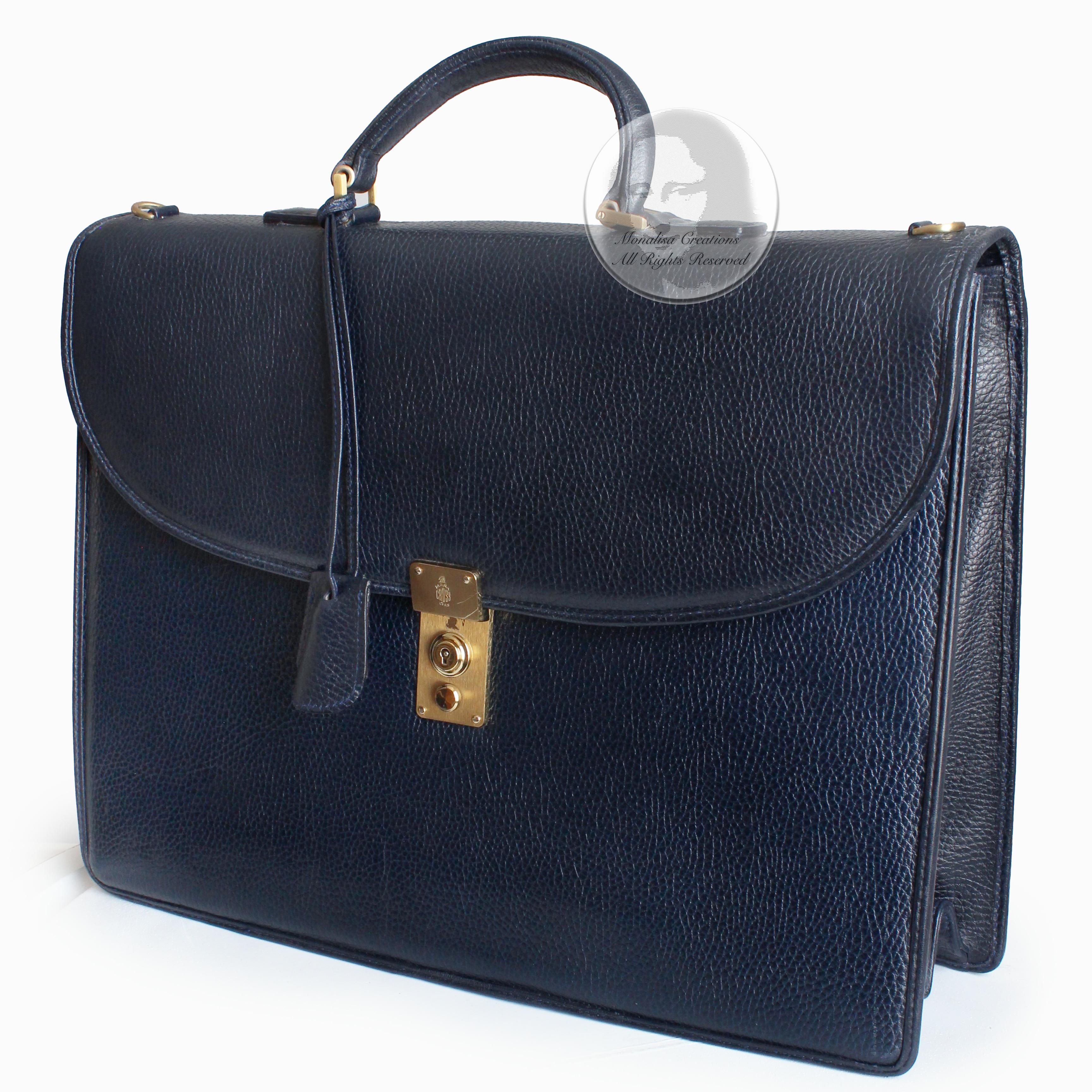 Women's or Men's Mark Cross Portfolio Briefcase Attache Bag Textured Leather Vintage 90s Italy