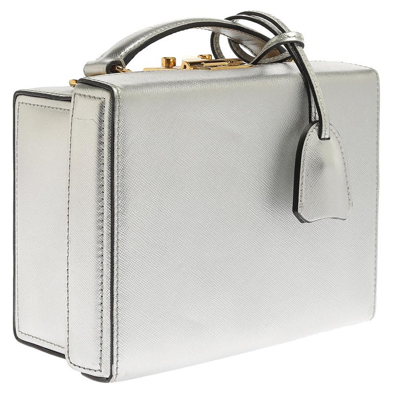 Mark Cross Silver Leather Small Grace Box Bag at 1stDibs