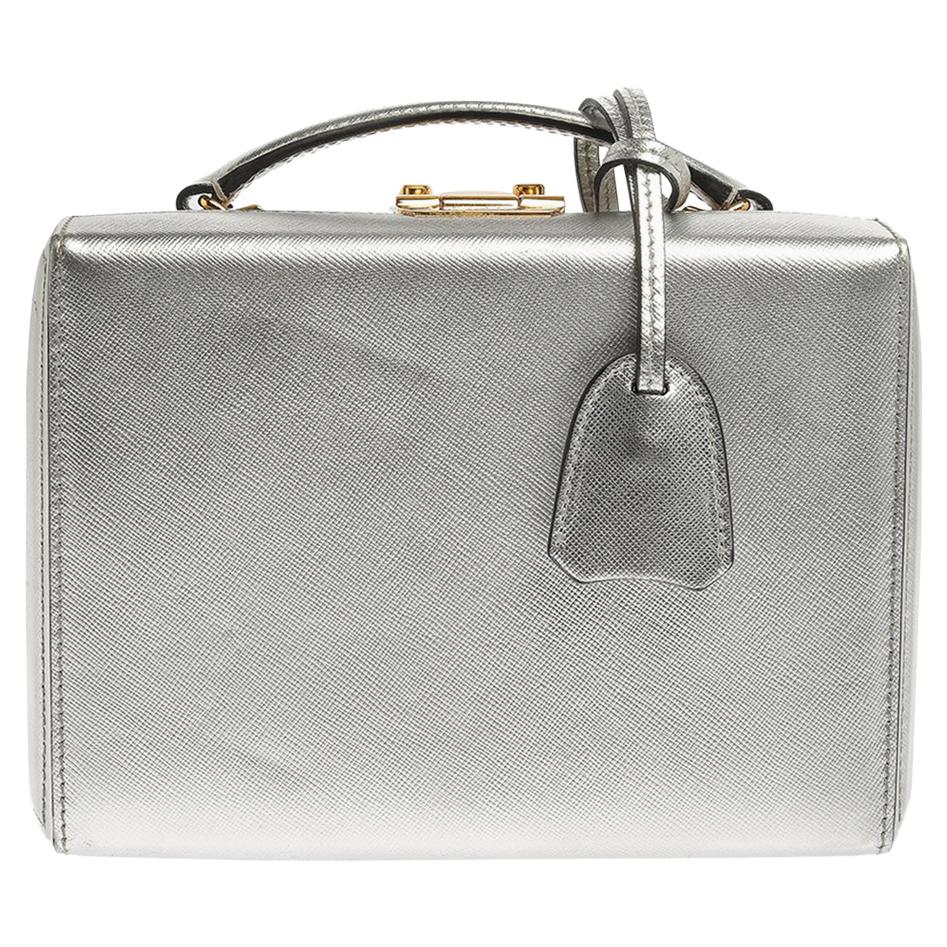 Mark Cross Silver Leather Small Grace Box Bag