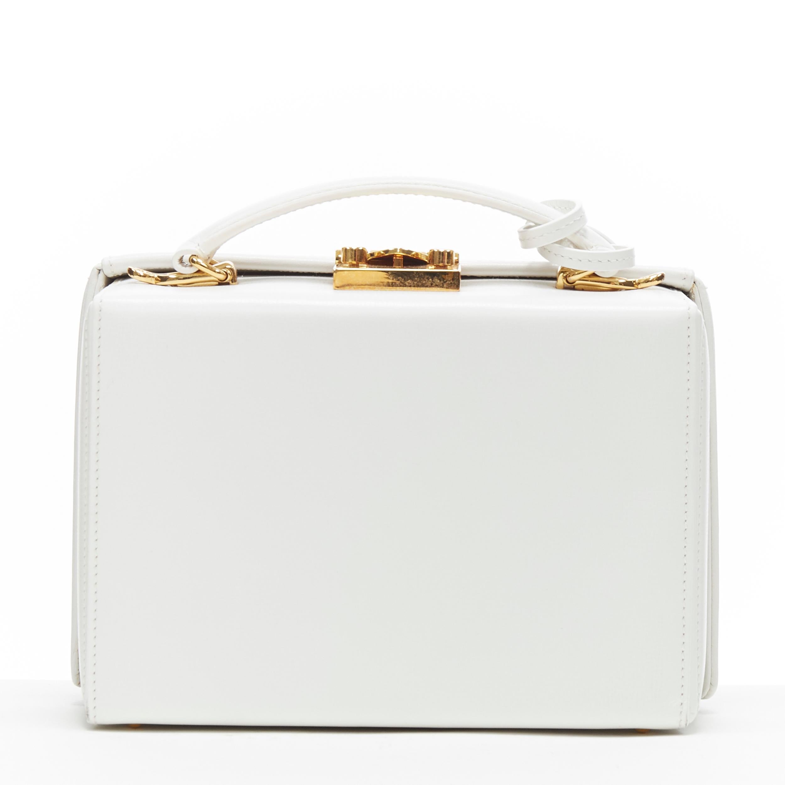 MARK CROSS Small Grace white leather gold top handle satchel vanity box bag In Excellent Condition In Hong Kong, NT