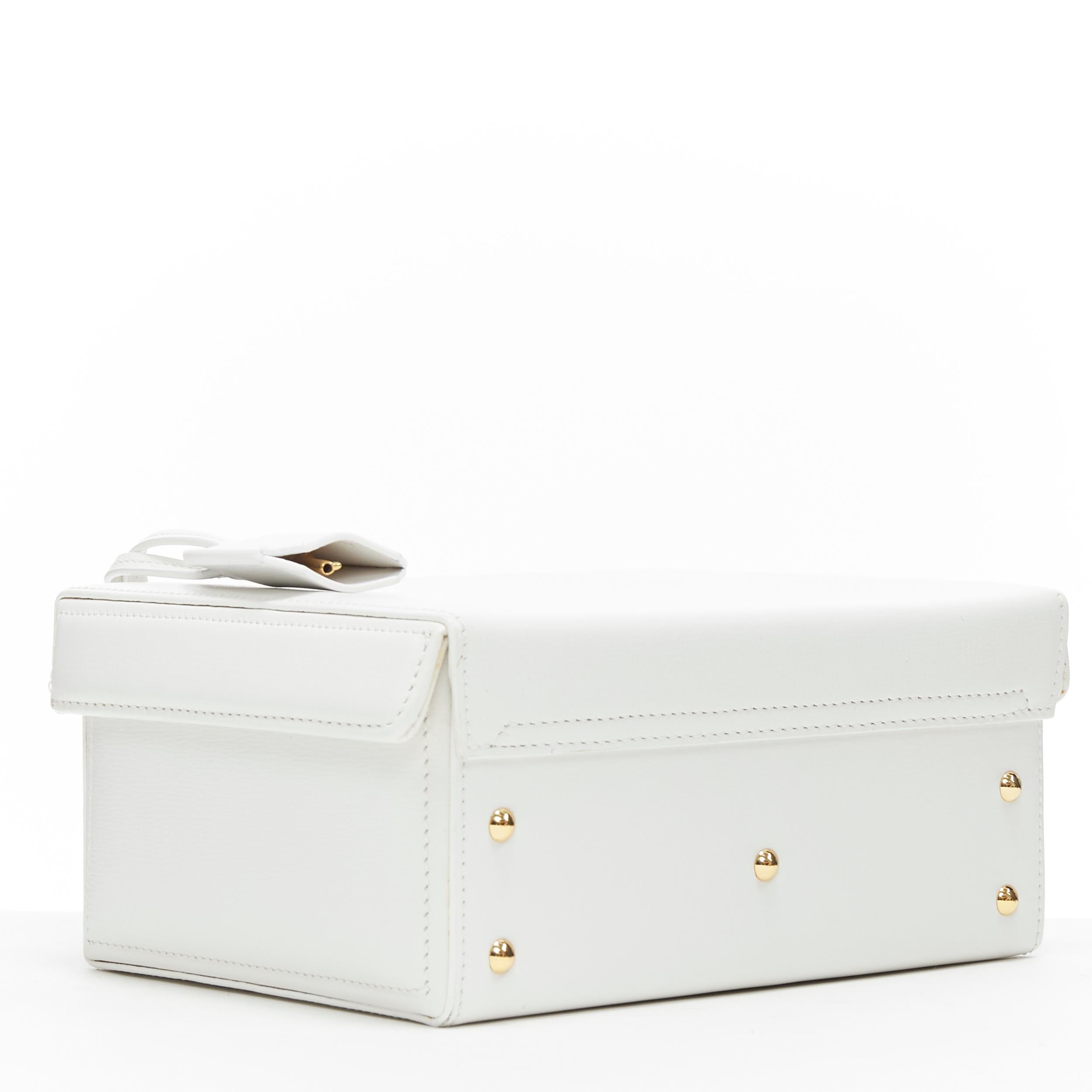 Women's MARK CROSS Small Grace white leather gold top handle satchel vanity box bag