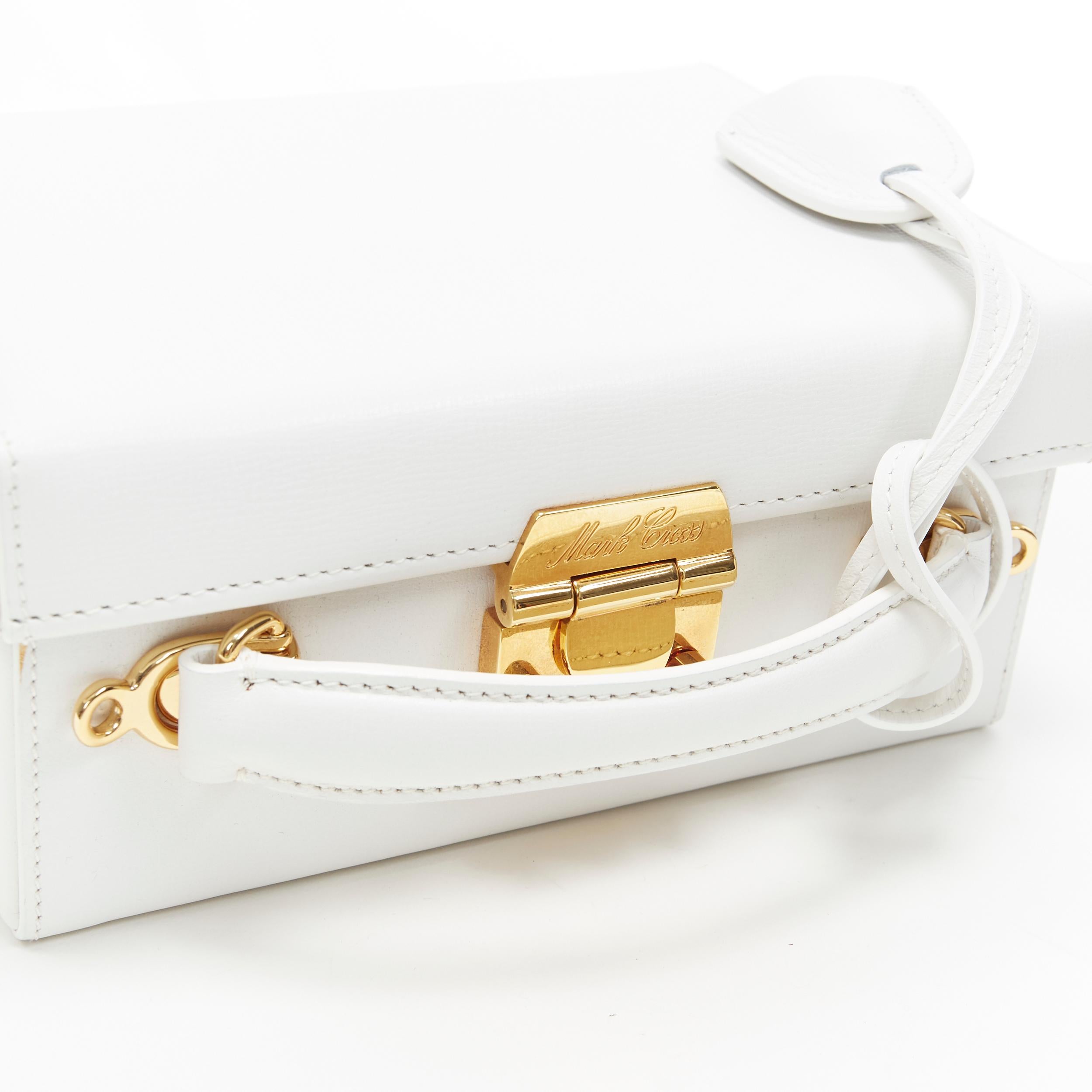 MARK CROSS Small Grace white leather gold top handle satchel vanity box bag 1