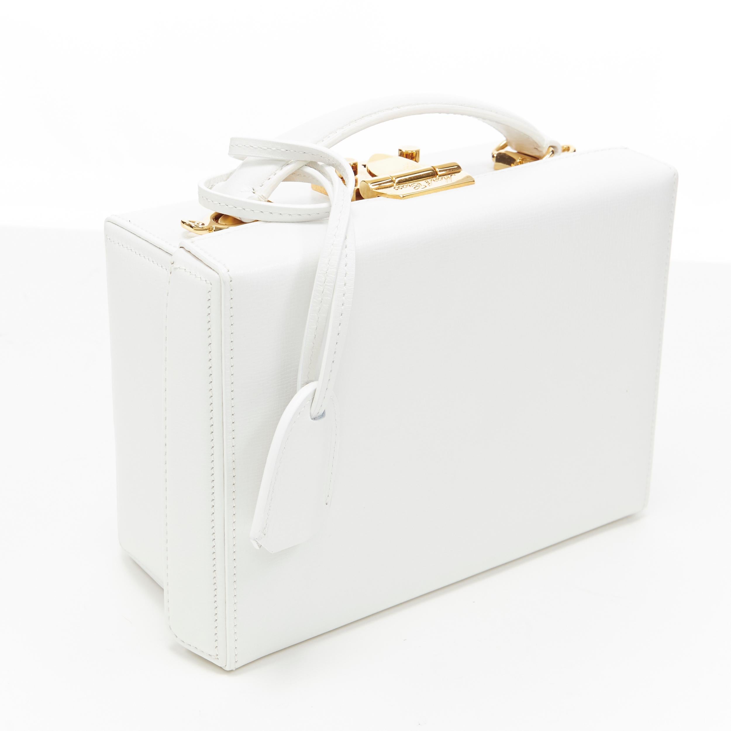 MARK CROSS Small Grace white leather gold top handle satchel vanity box bag 2
