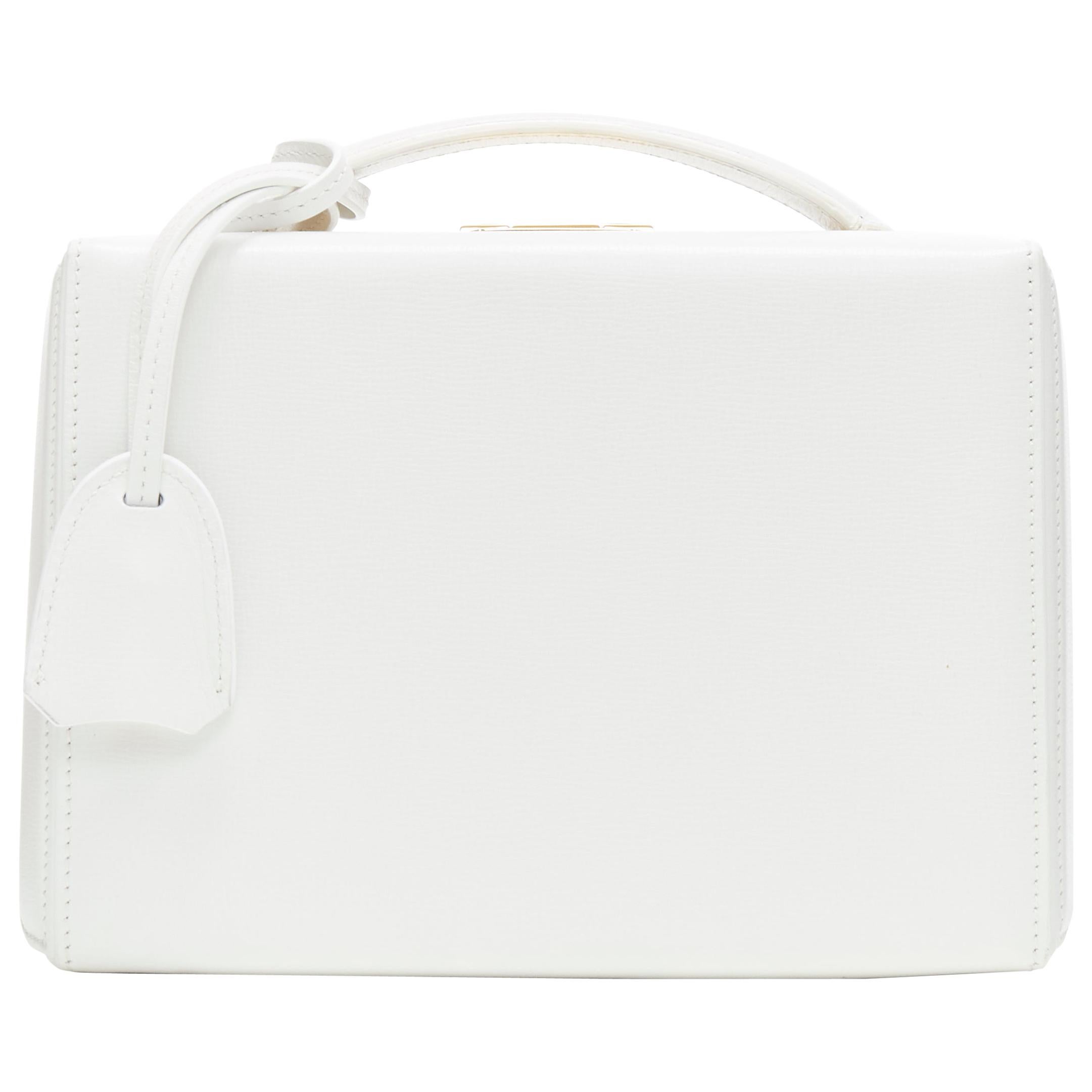MARK CROSS Small Grace white leather gold top handle satchel vanity box bag