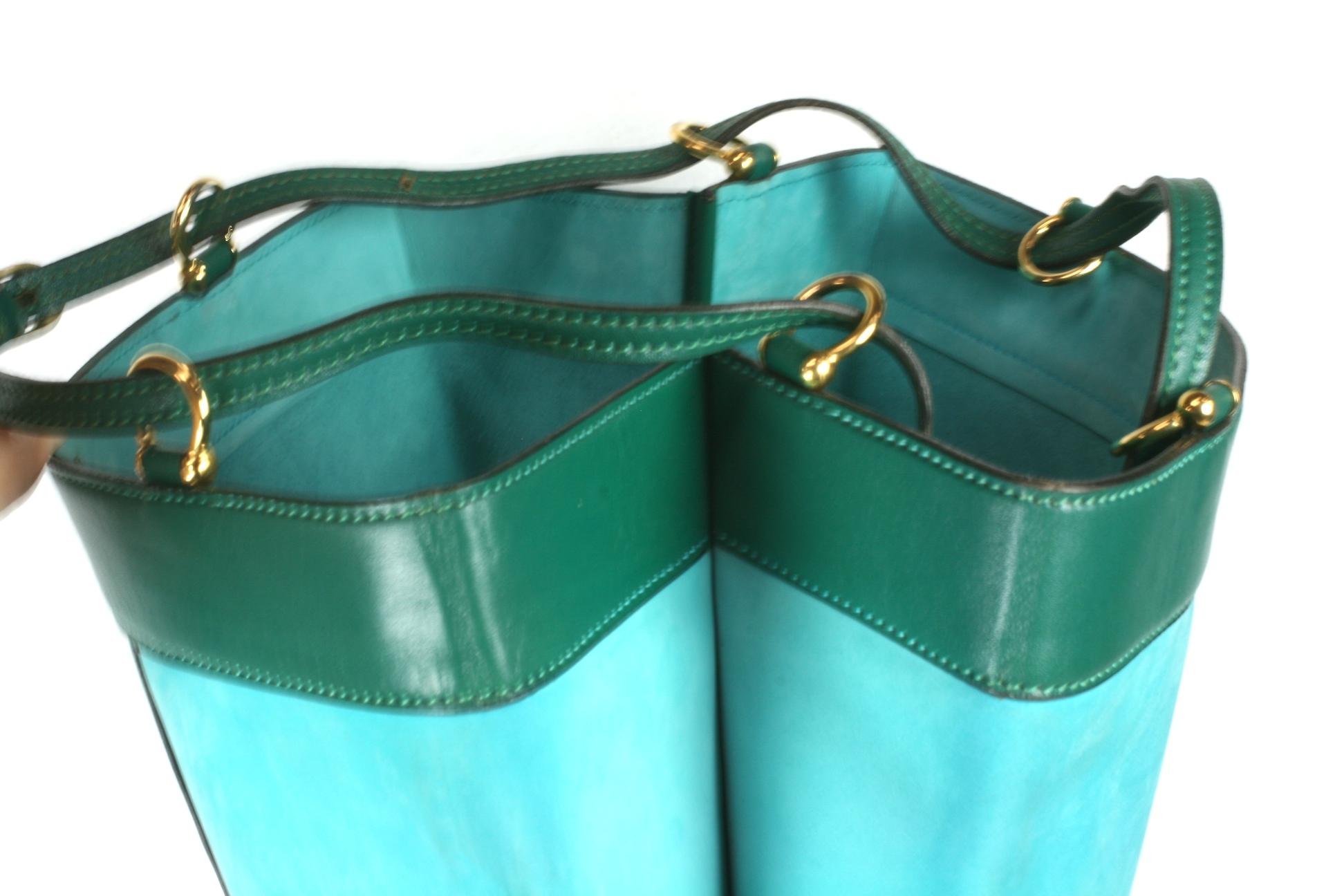 Mark Cross Turquoise and Evergreen Calf Tote For Sale 3