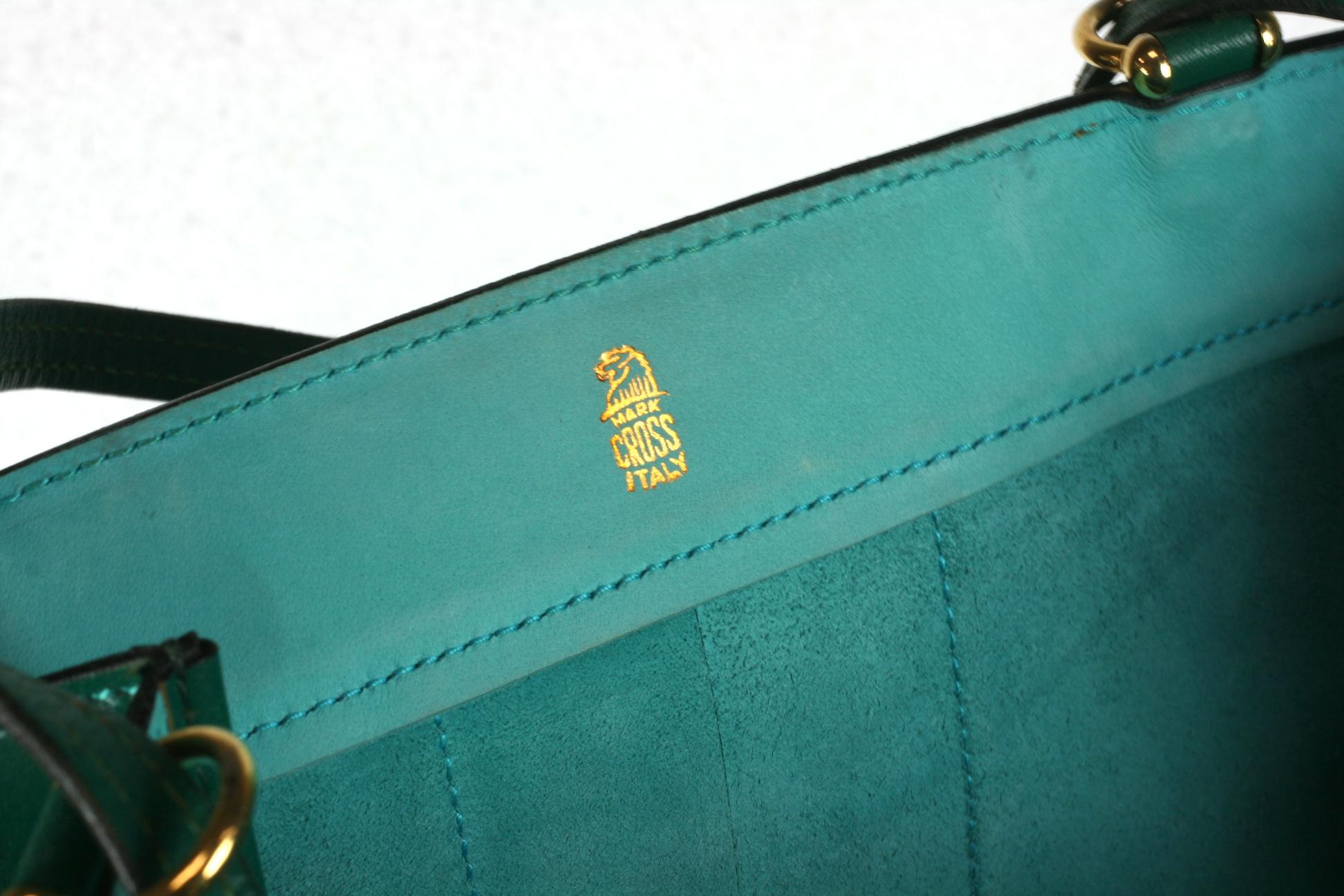 Mark Cross Turquoise and Evergreen Calf Tote For Sale 4