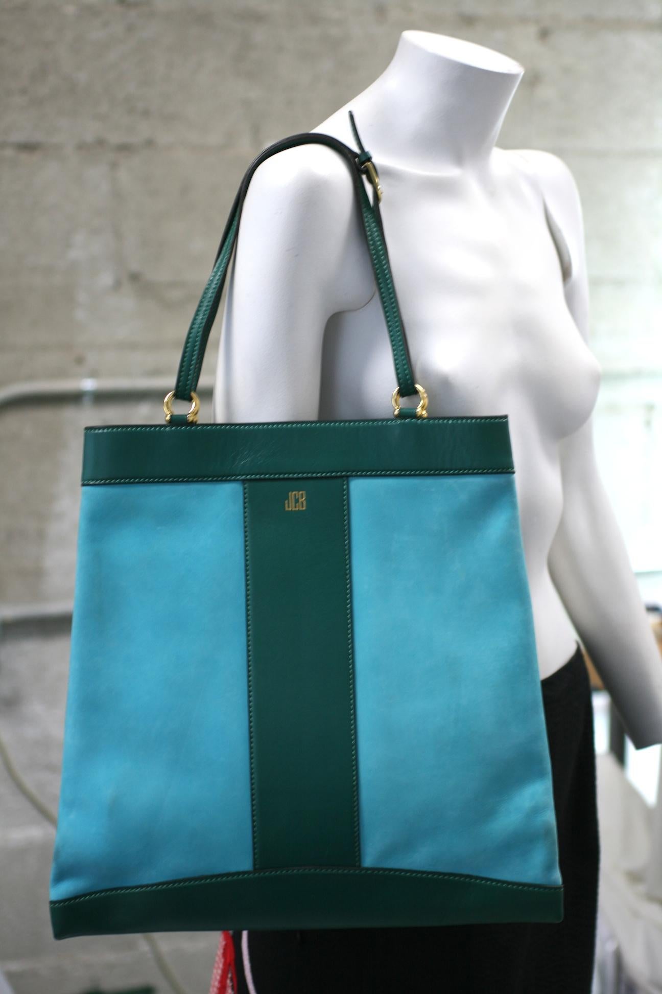 Mark Cross Turquoise and Evergreen Calf Tote For Sale 5