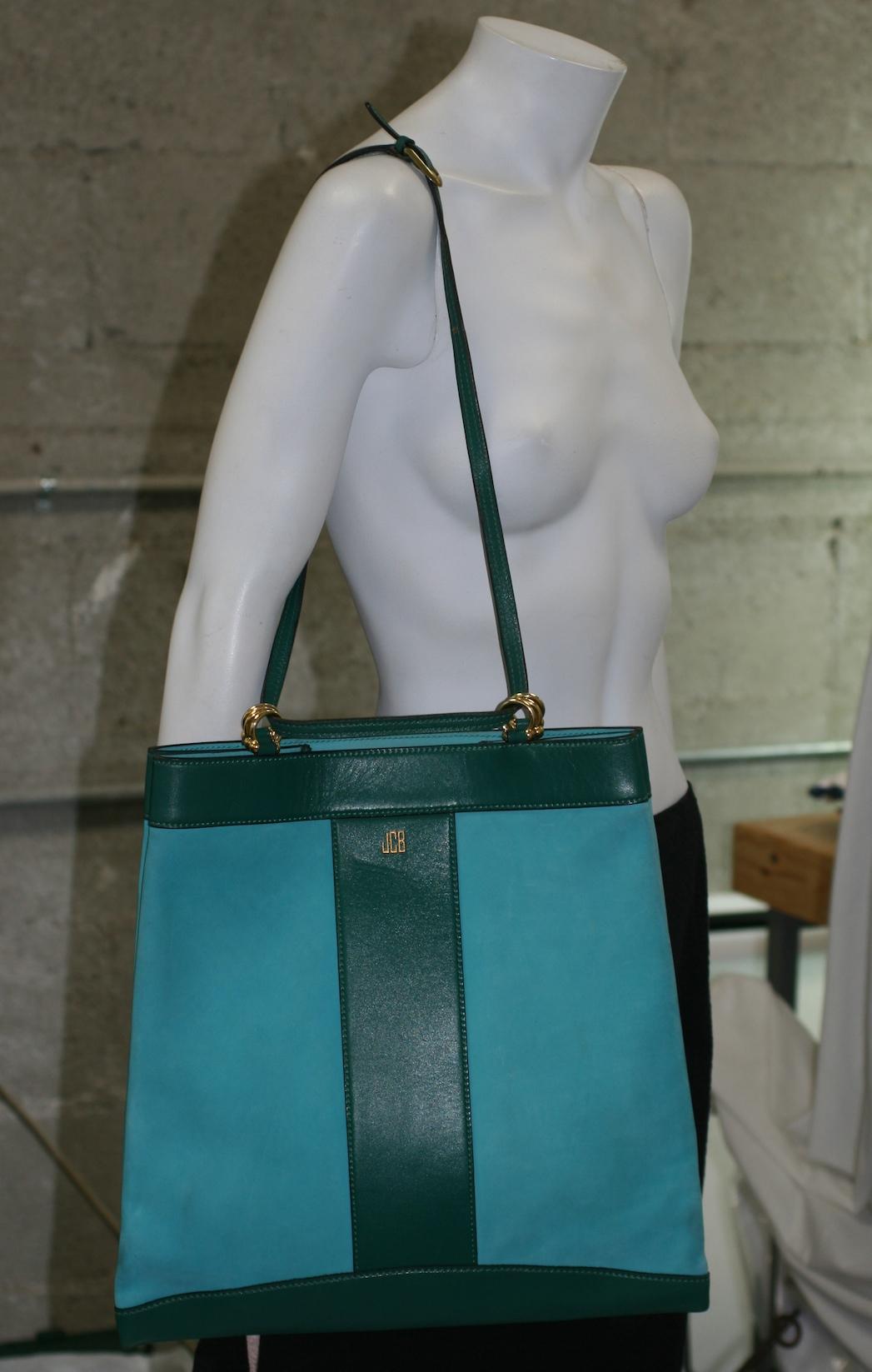 Mark Cross Turquoise and Evergreen Calf Tote For Sale 6