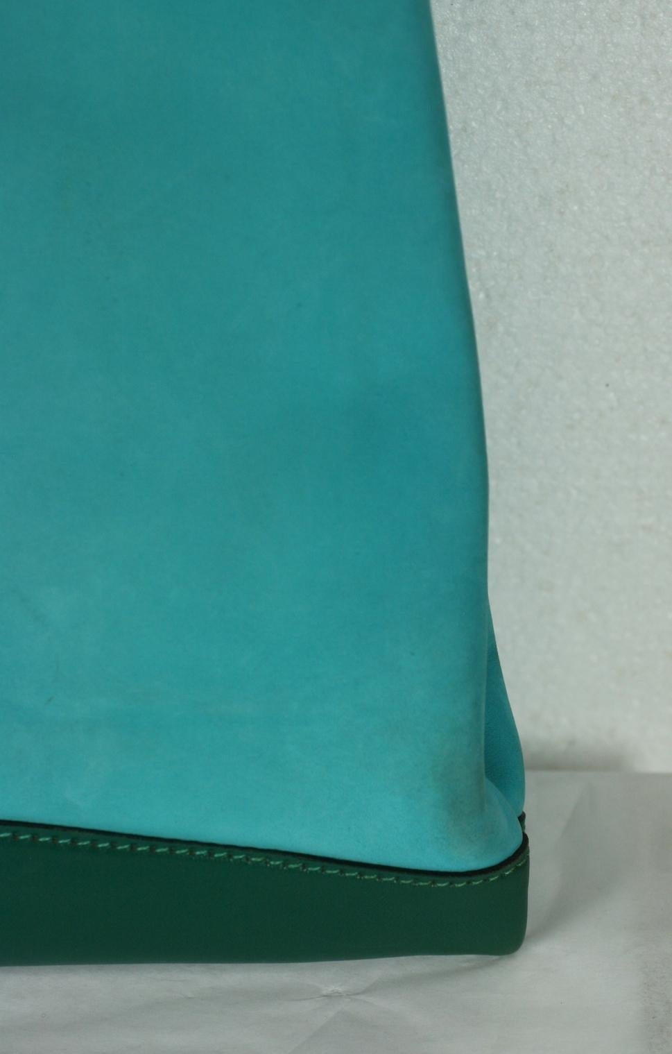 Blue Mark Cross Turquoise and Evergreen Calf Tote For Sale