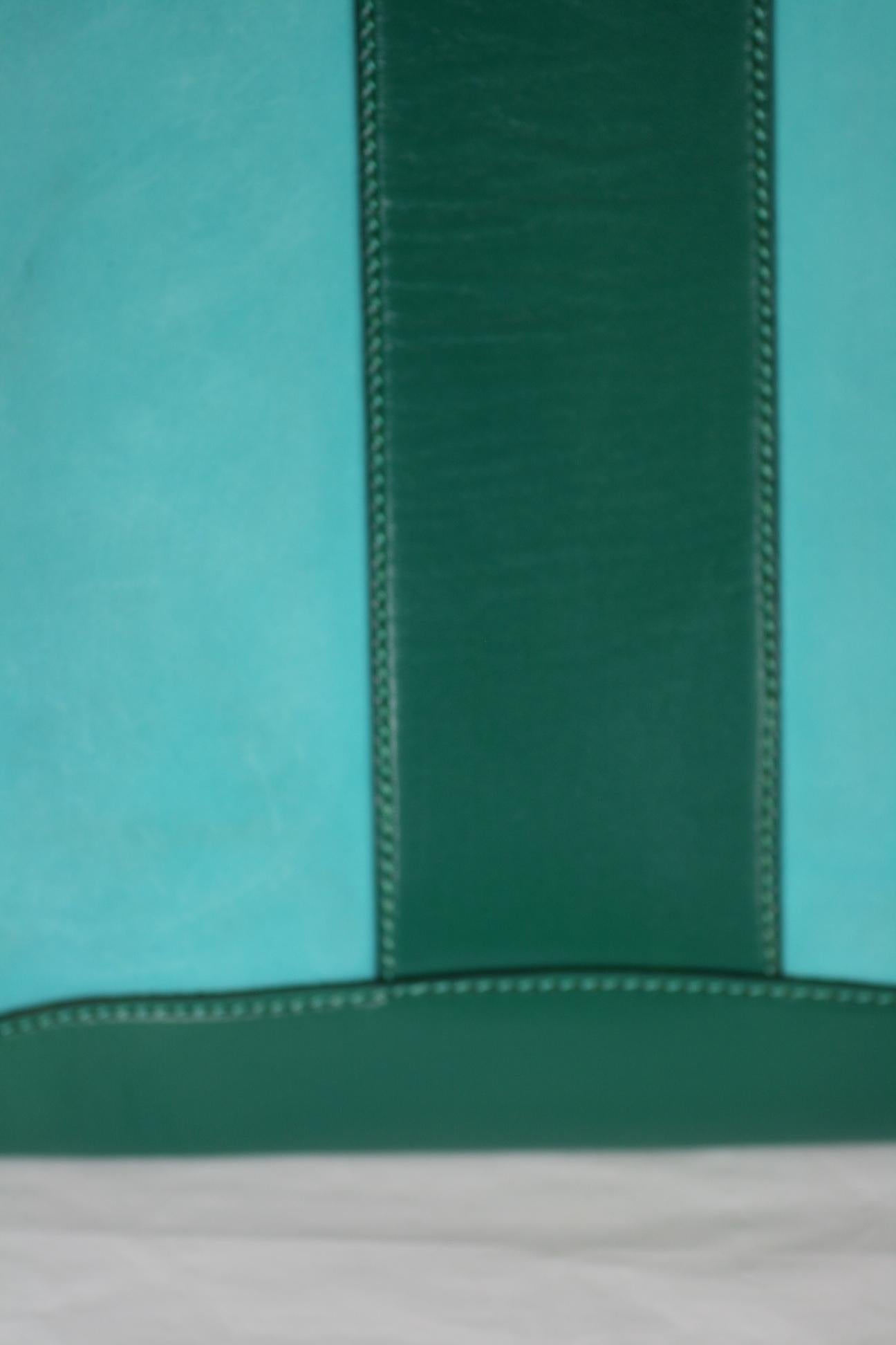 Mark Cross Turquoise and Evergreen Calf Tote In Good Condition For Sale In New York, NY
