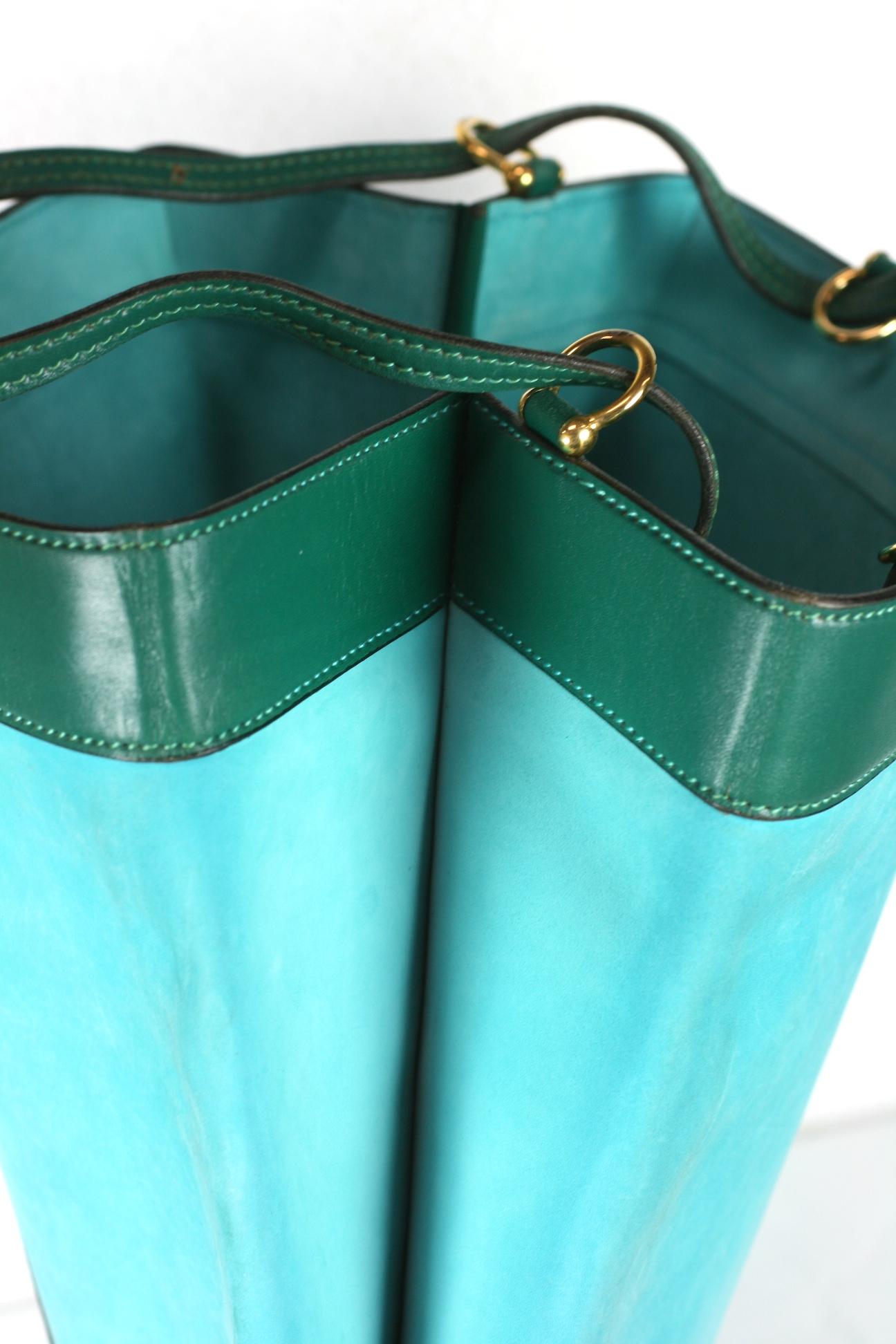 Mark Cross Turquoise and Evergreen Calf Tote For Sale 1