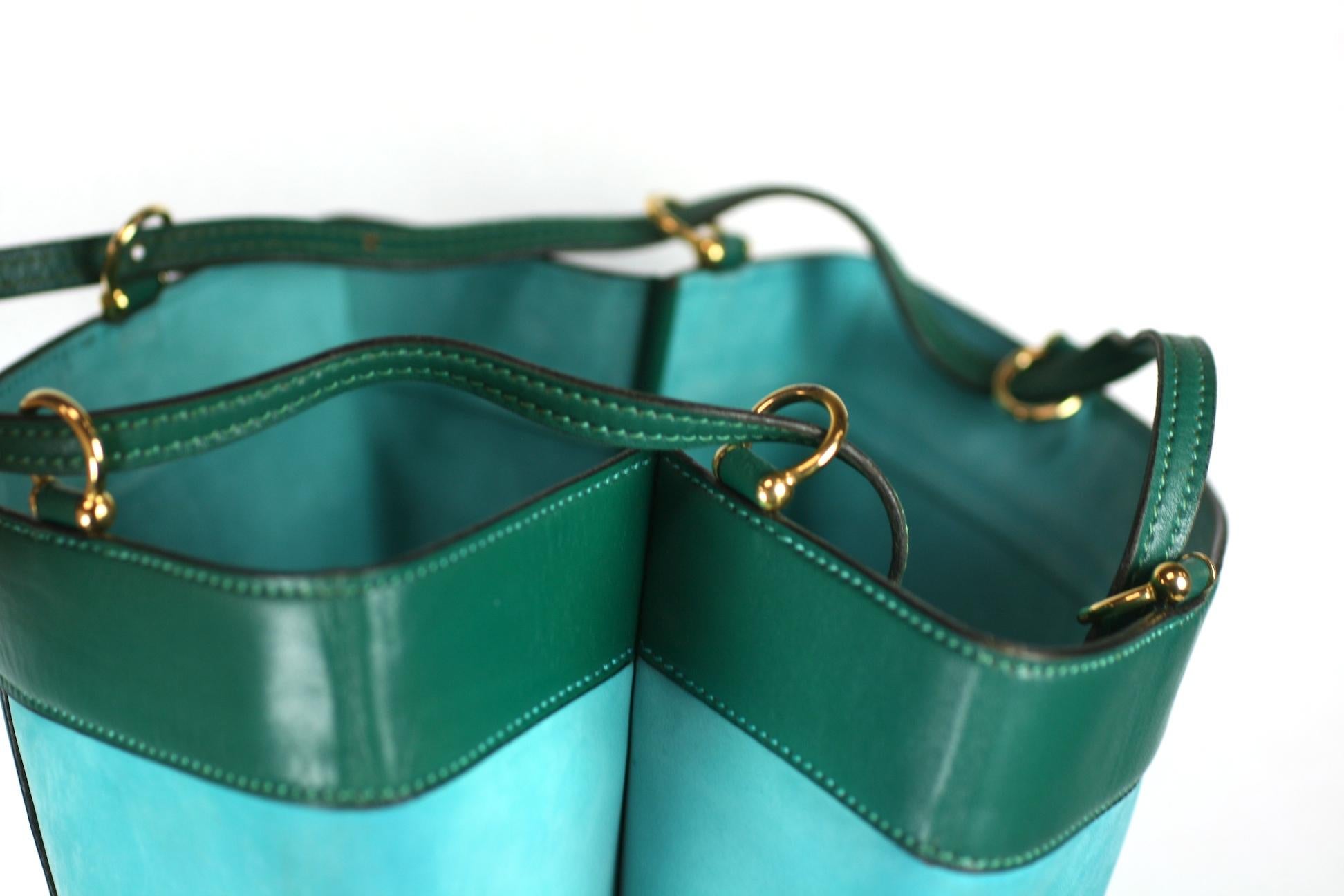 Mark Cross Turquoise and Evergreen Calf Tote For Sale 2