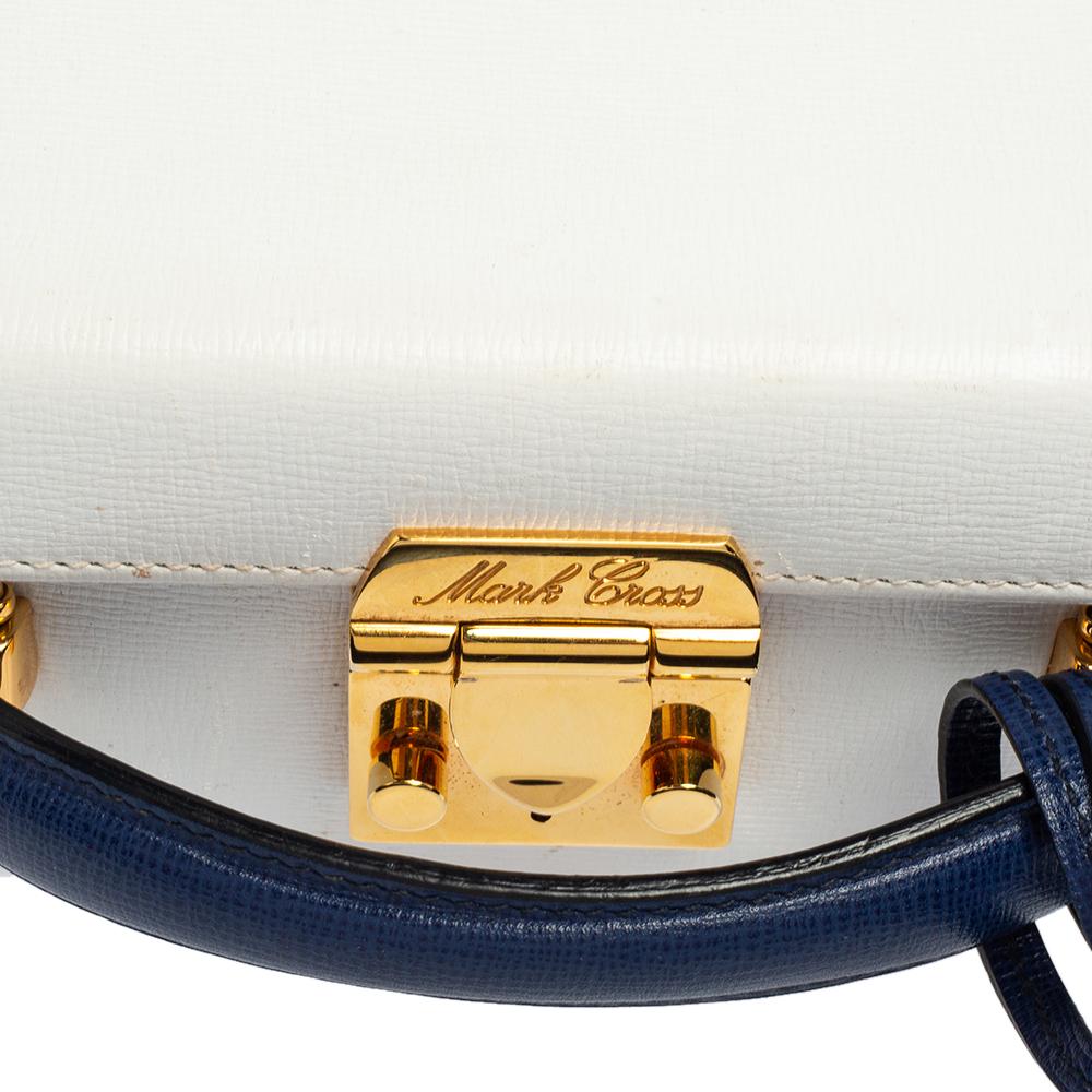 Mark Cross White/Blue Leather Small Grace Box Bag 2