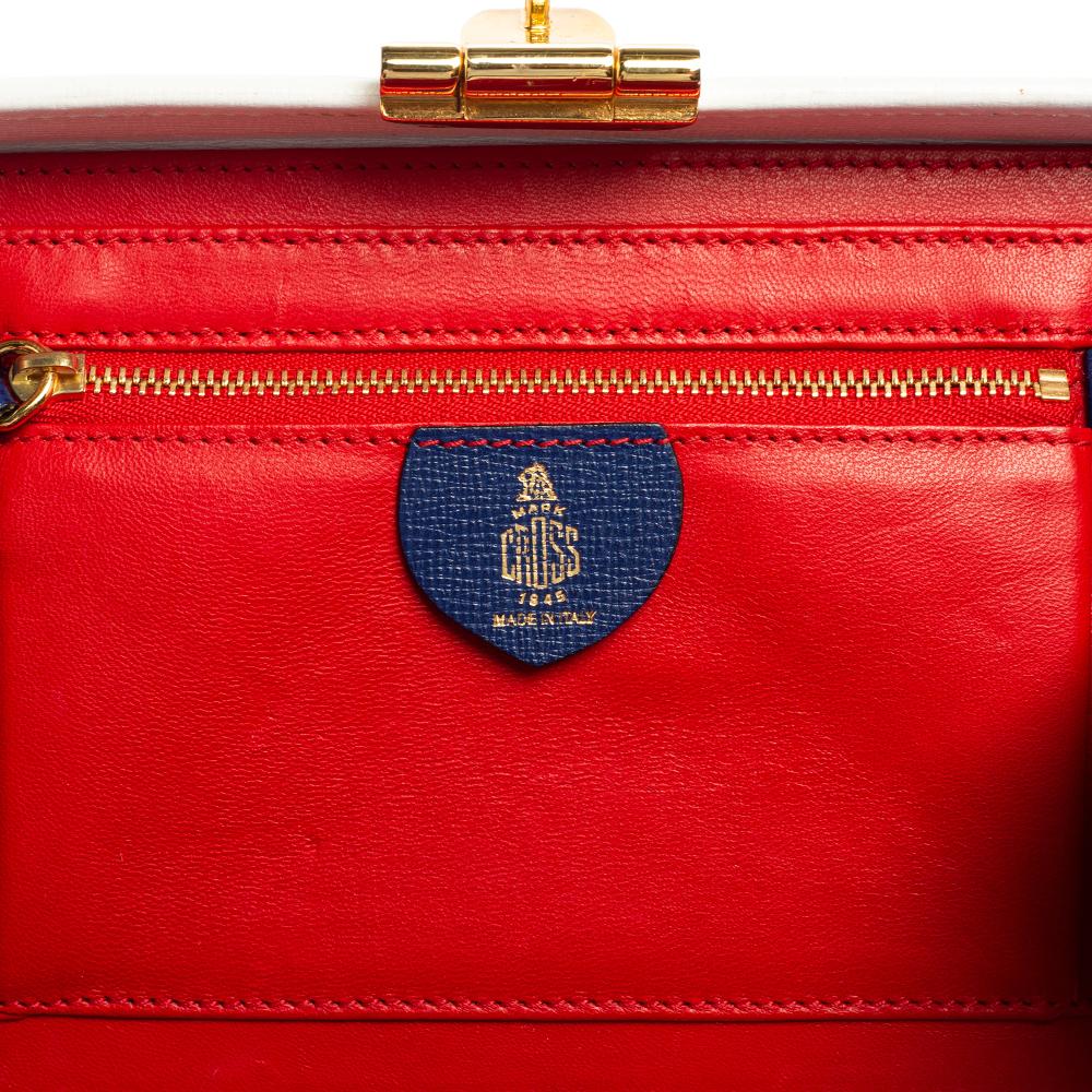 Mark Cross White/Blue Leather Small Grace Box Bag 3