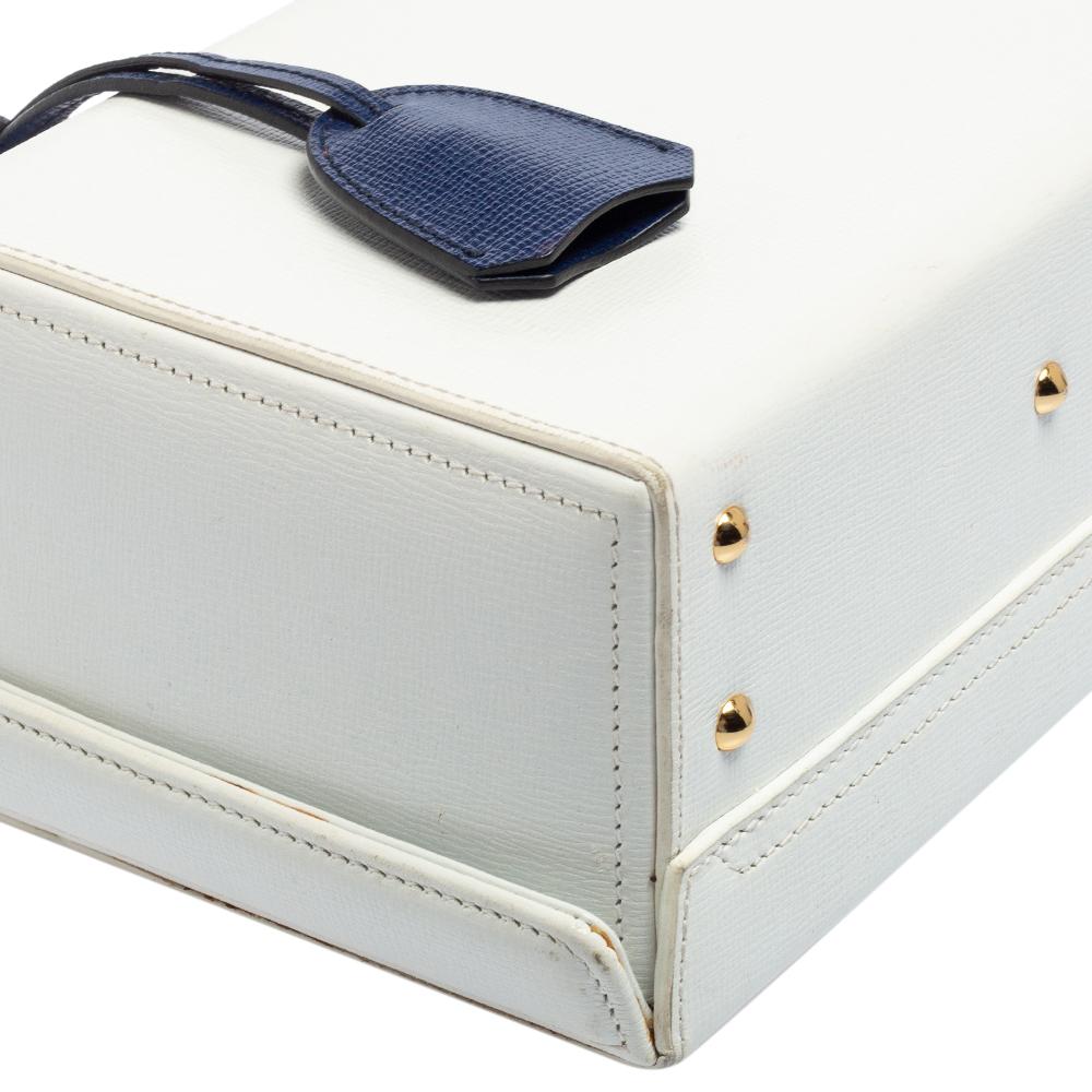 Women's Mark Cross White/Blue Leather Small Grace Box Bag