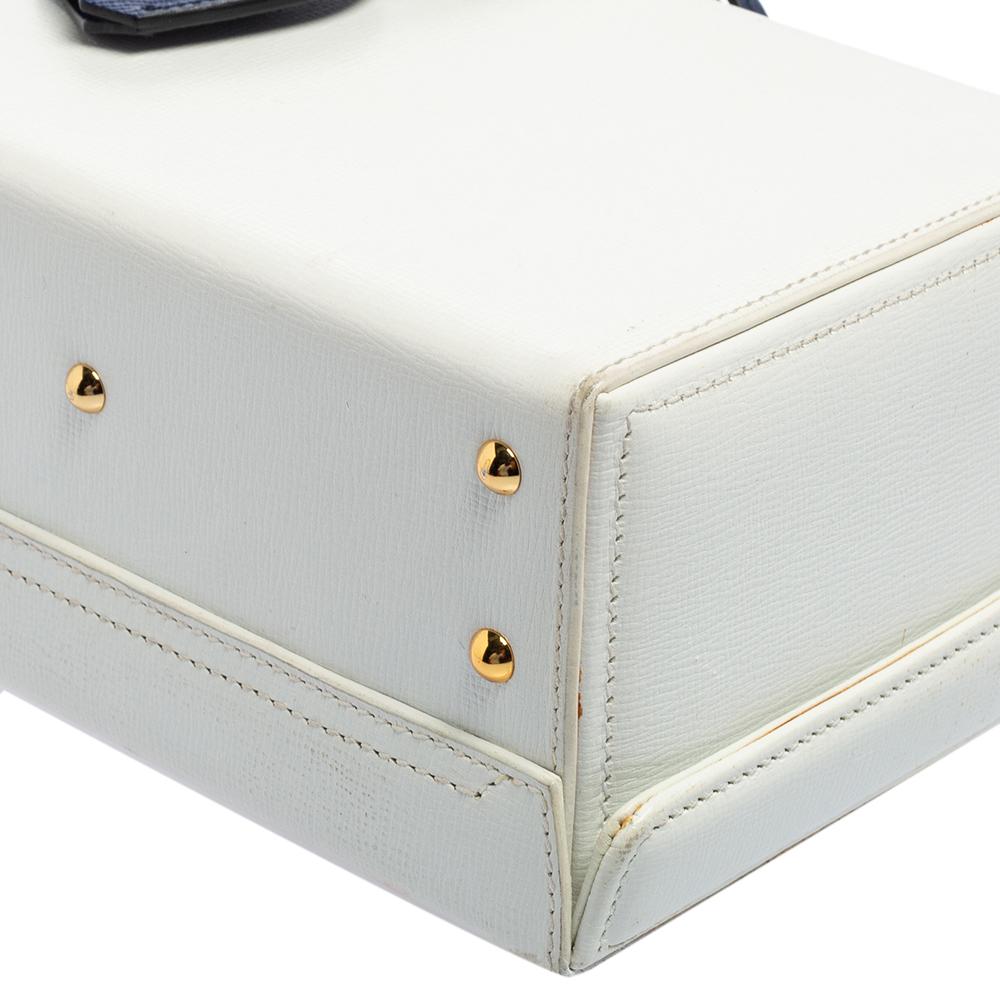 Mark Cross White/Blue Leather Small Grace Box Bag 1