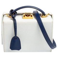 Mark Cross White/Blue Leather Small Grace Box Bag