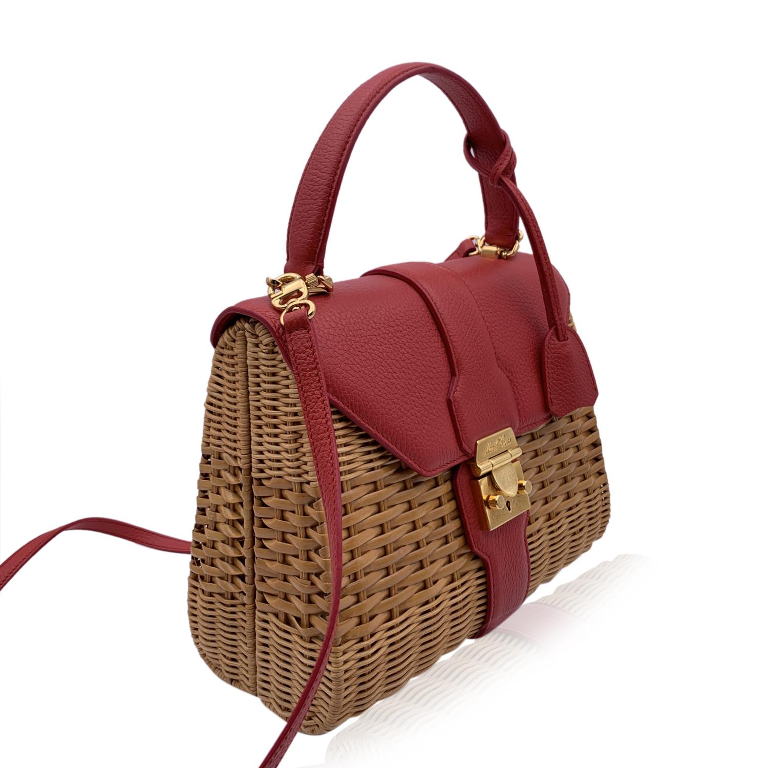Women's Mark Cross Wicker and Red Leather Satchel Handbag with Strap