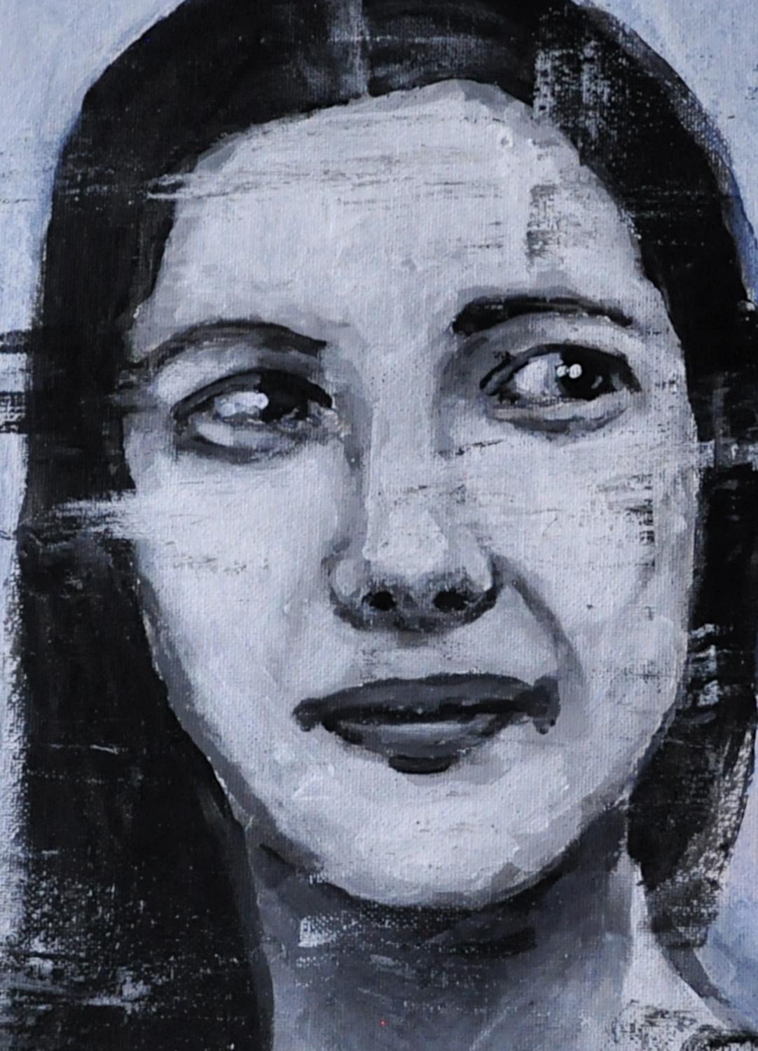 13 agosto 1998 (Serie 98-99), Pittura originale - Portrait Painting Grigio di Mark Cudd