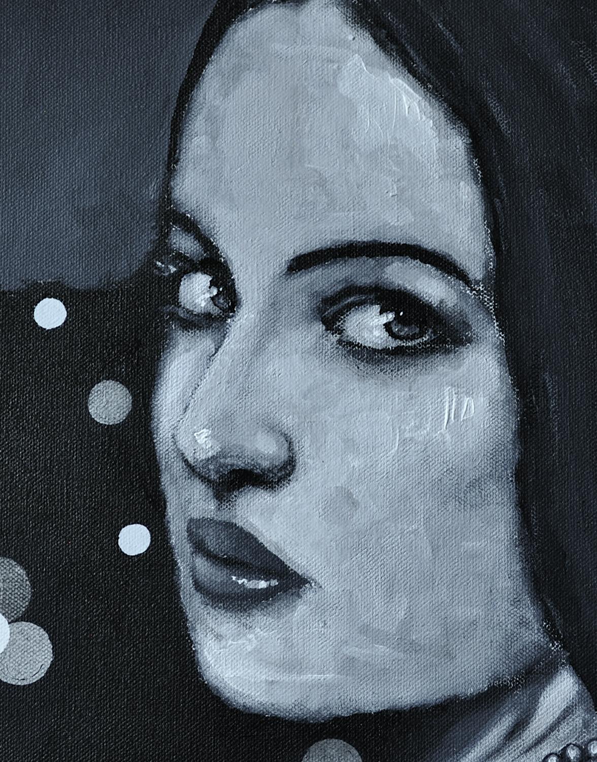 Es ist Gonna Be a Long Night (98-99 Serie), Originalgemälde (Schwarz), Portrait Painting, von Mark Cudd
