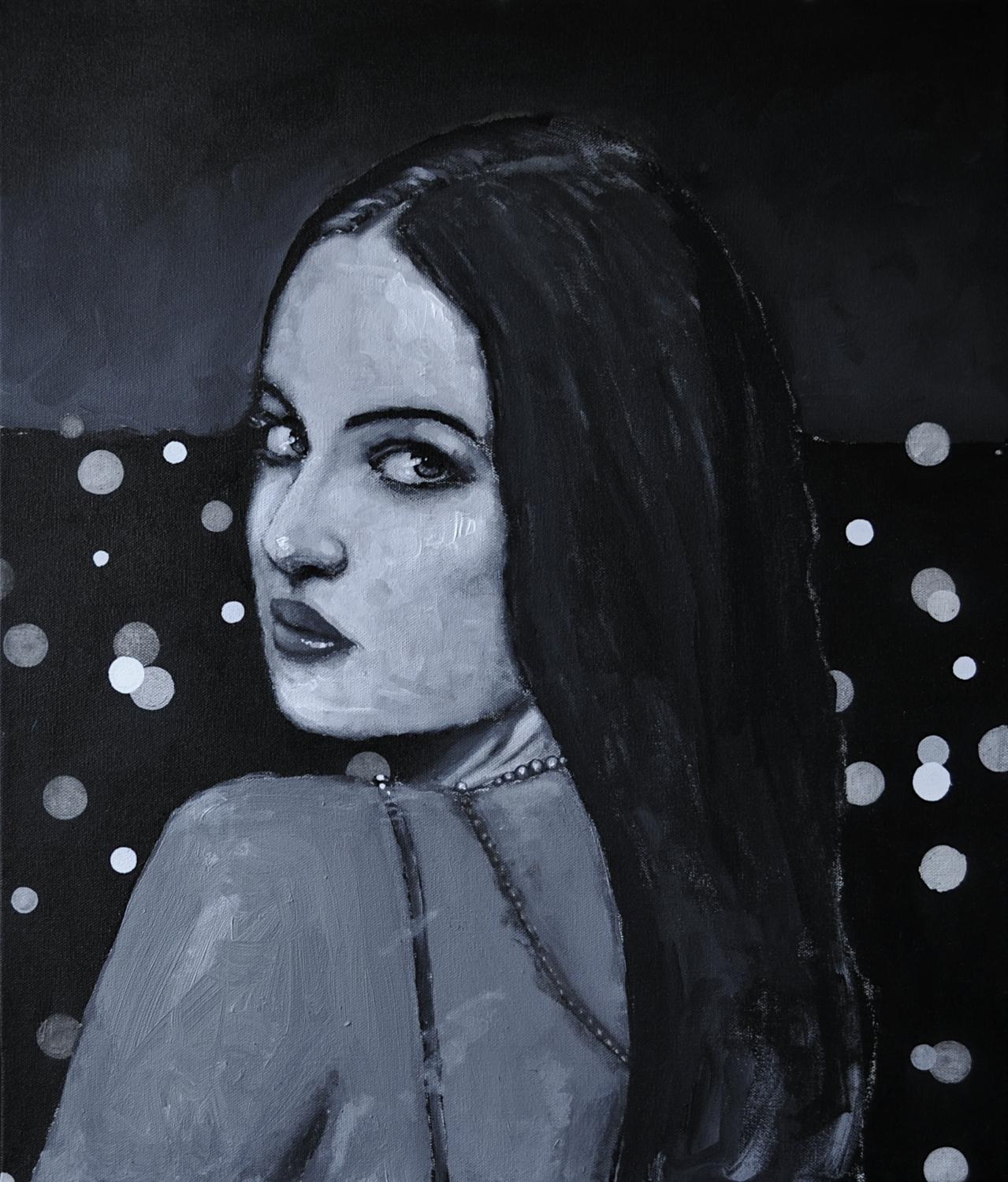 Mark Cudd Portrait Painting – Es ist Gonna Be a Long Night (98-99 Serie), Originalgemälde
