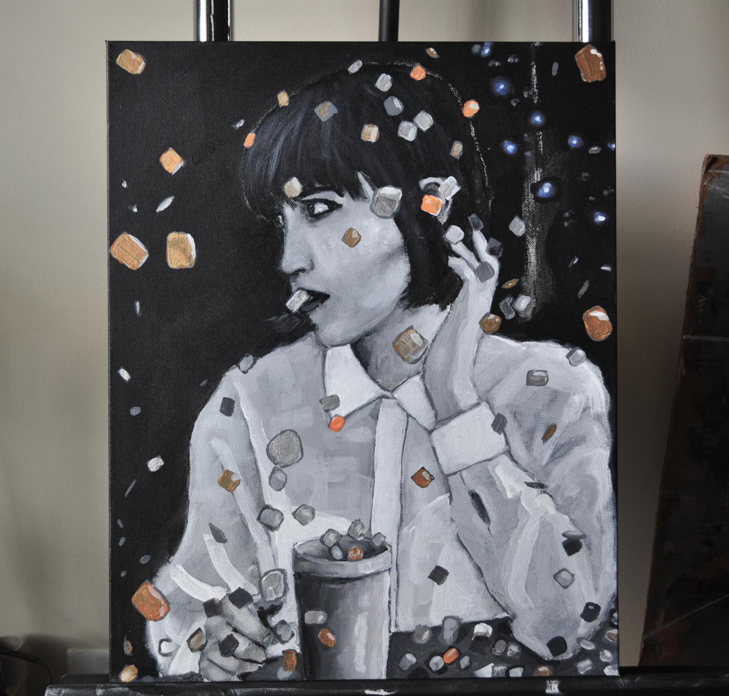 1 gennaio 1999 (Serie 98-99), Pittura originale - Portrait Painting Nero di Mark Cudd