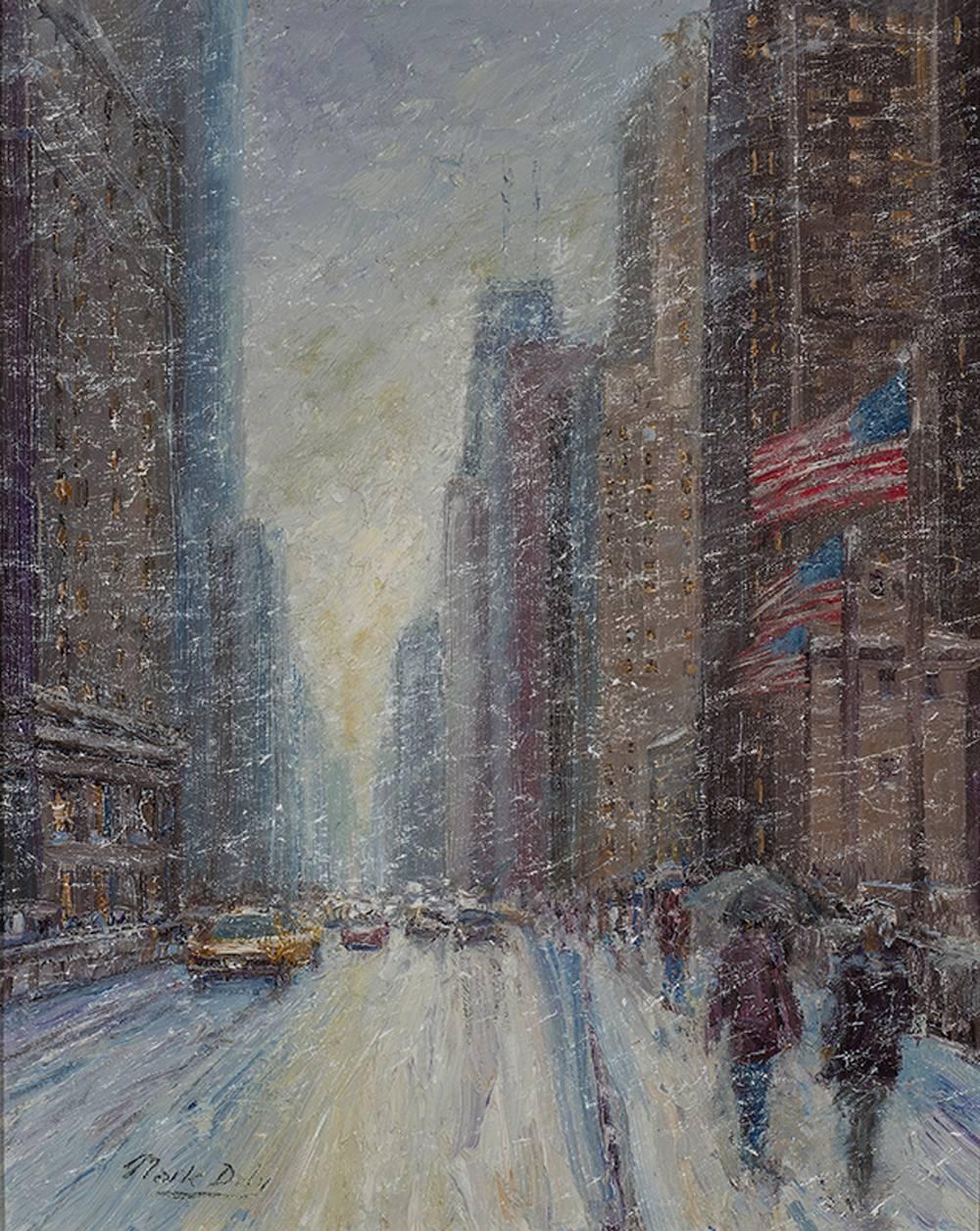 Mark Daly Landscape Painting - MARK DALY, Windy City (Michigan Ave., Winter)