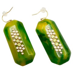 Mark Davis 18k Gold Green Bakelite Diamond Peridot Earrings