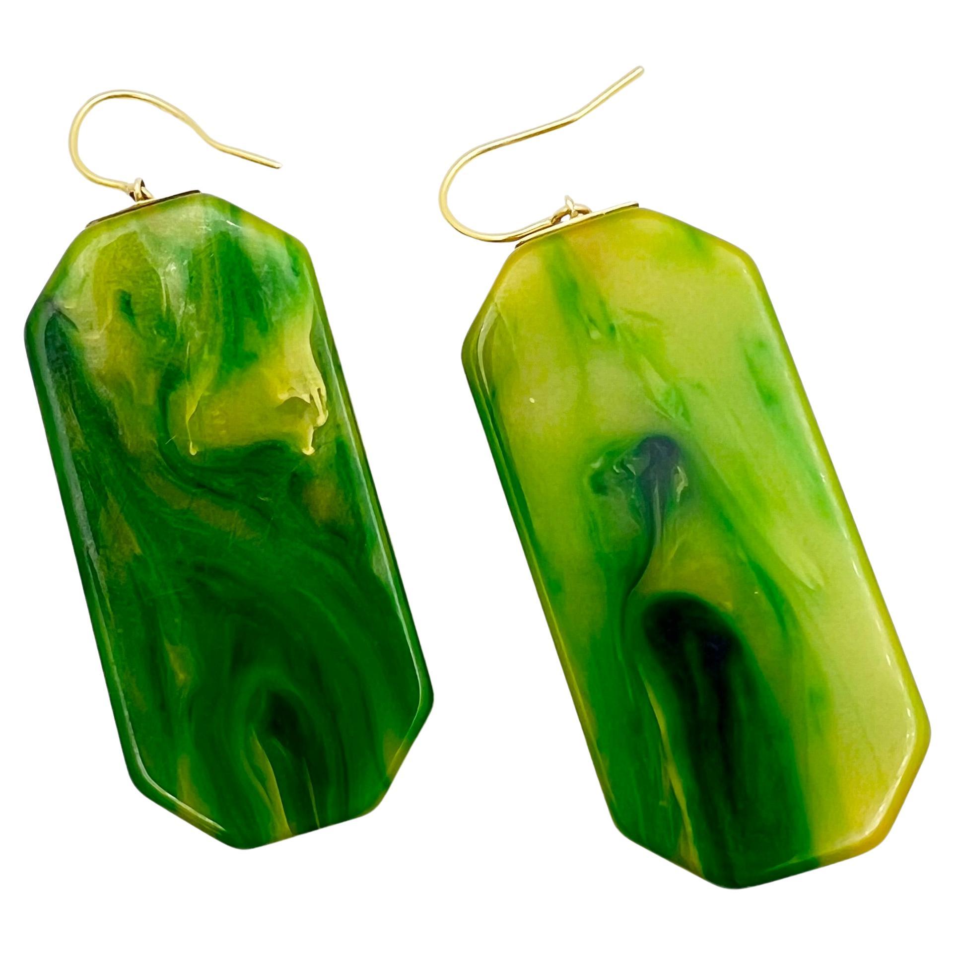 Modern Mark Davis 18k Gold Green Bakelite Diamond Peridot Earrings