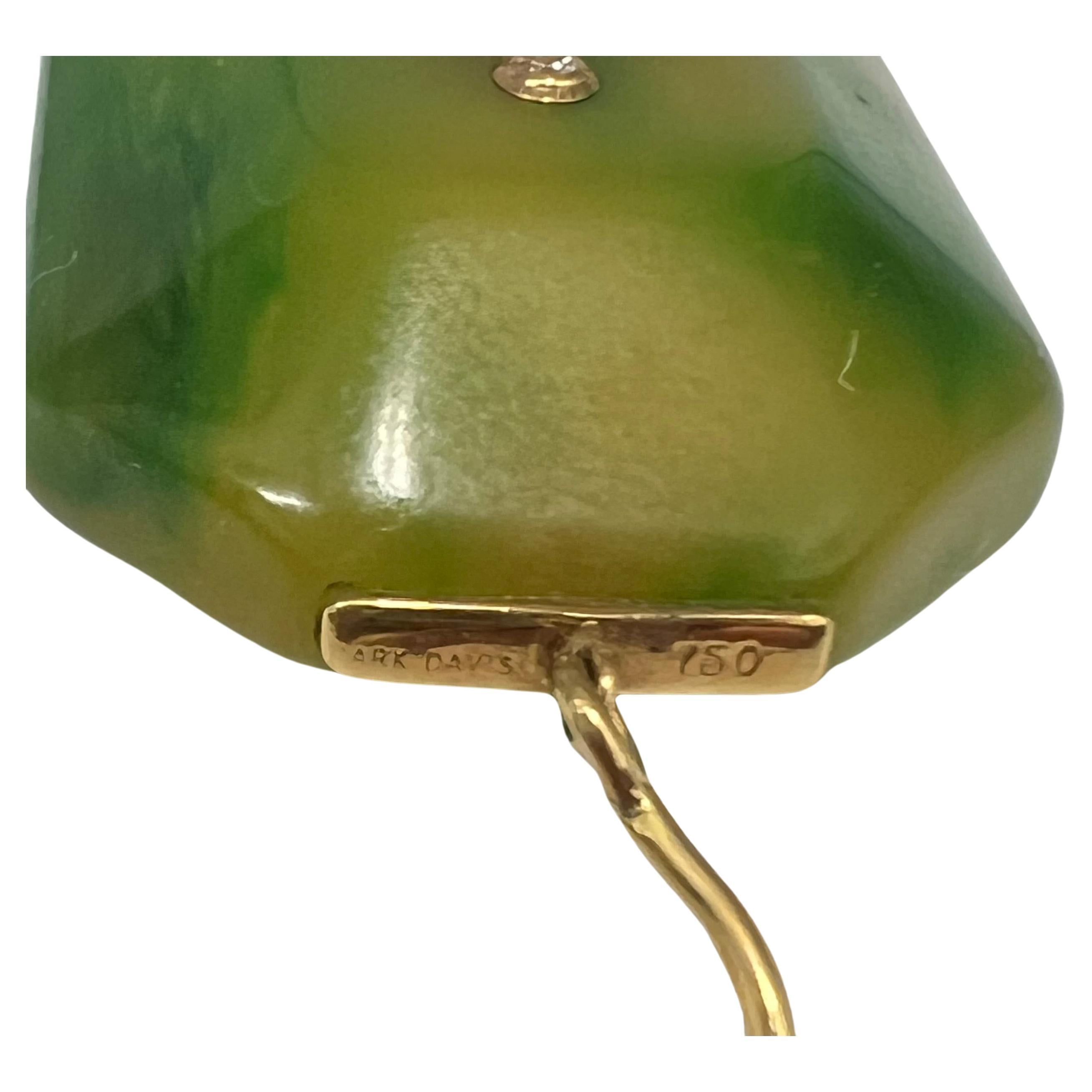 Women's or Men's Mark Davis 18k Gold Green Bakelite Diamond Peridot Earrings