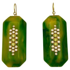 Mark Davis 18k Gold Green Bakelite Diamond Peridot Earrings