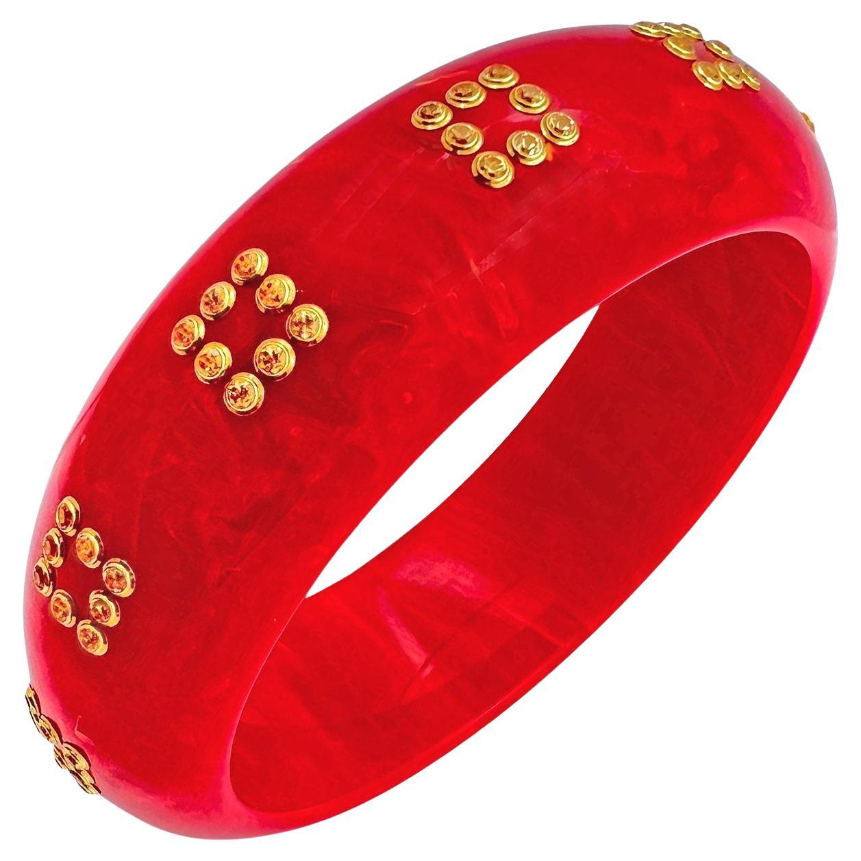 Mark Davis 18k Gold Yellow Sapphire Red Bakelite Bangle
