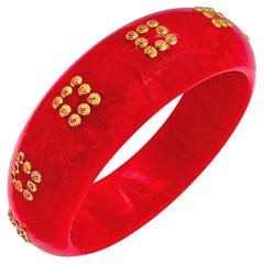 Mark Davis 18k Gold Yellow Sapphire Red Bakelite Bangle