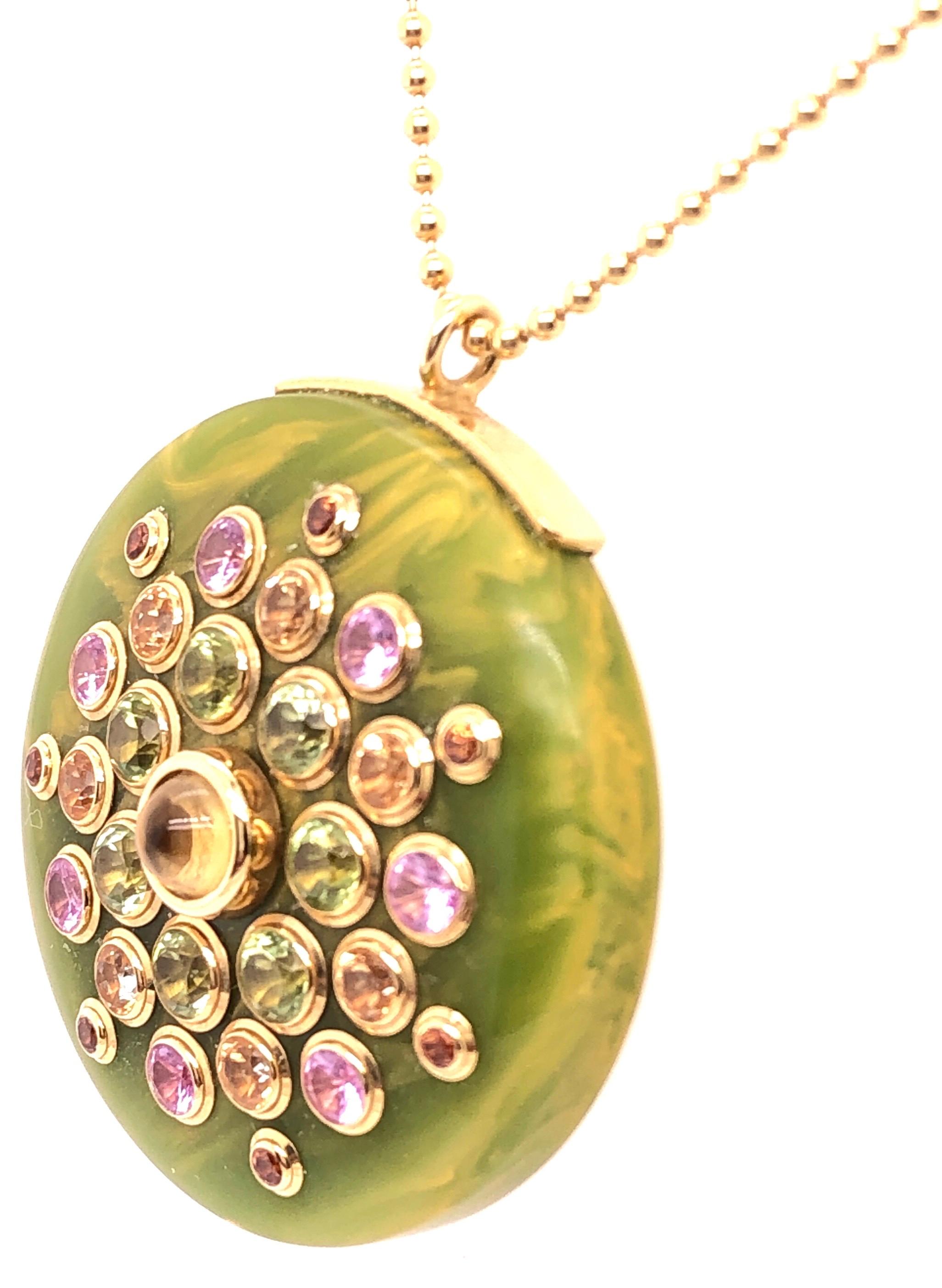 Mark Davis 18 Karat Yellow Gold Necklace with Jeweled Pendant For Sale 1