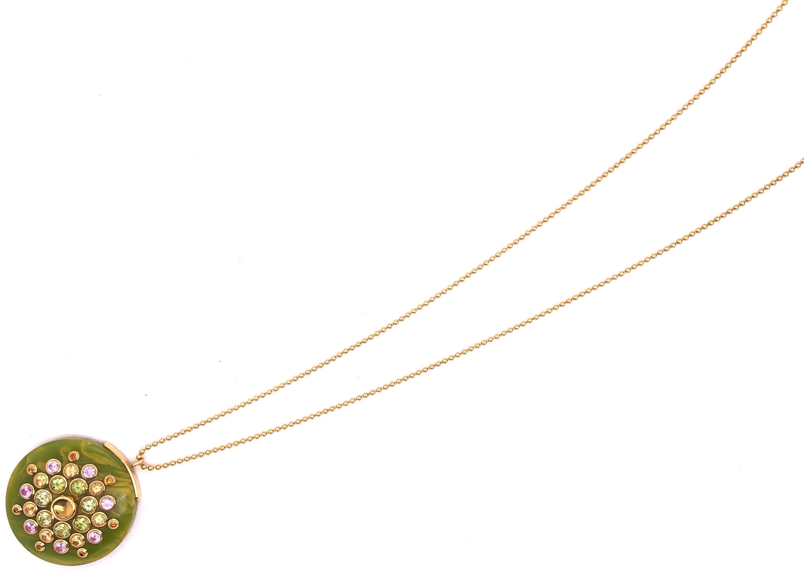 Women's or Men's Mark Davis 18 Karat Yellow Gold Necklace with Jeweled Pendant For Sale