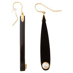 Mark Davis Black Bakelite White Topaz Drop Earrings