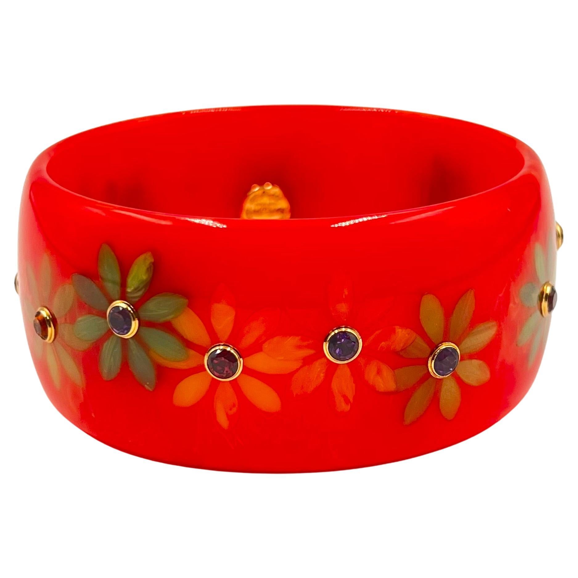 Mark Davis Pinkish-Orange Bakelite Multi-Gemstone Bangle