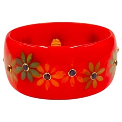 Mark Davis Pinkish-Orange Bakelite Multi-Gemstone Bangle