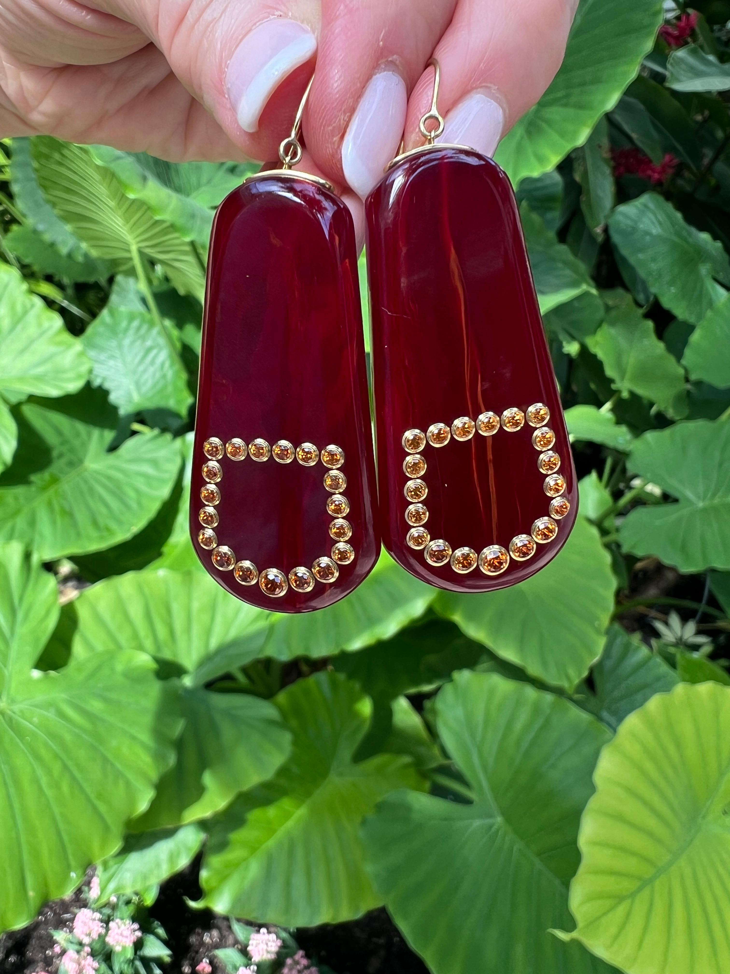 Women's Mark Davis Reddish-Brown Bakelite Orange Garnet Drop Earrings