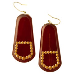 Mark Davis Reddish-Brown Bakelite Orange Garnet Drop Earrings