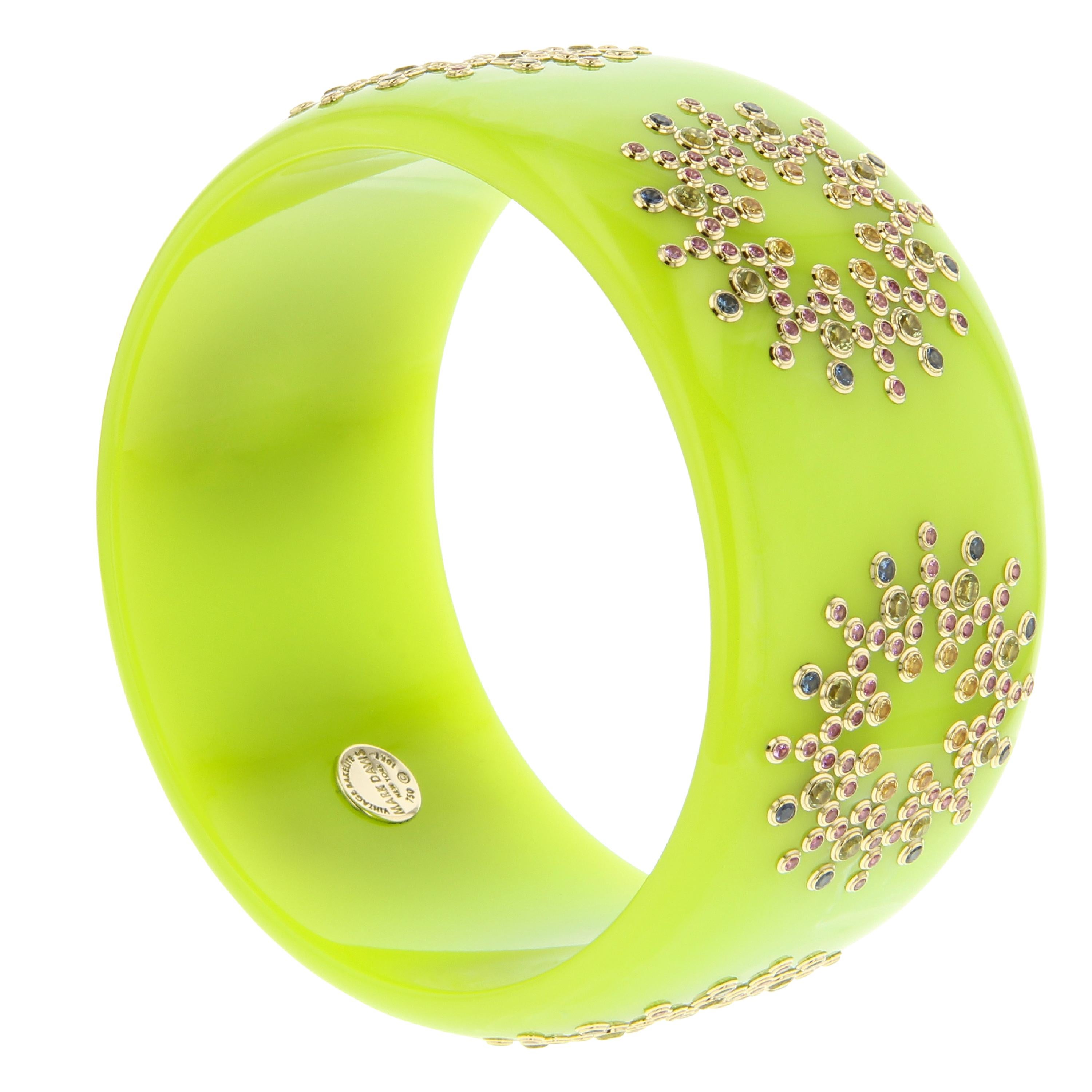 Contemporary Mark Davis Vintage Bakelite Bangle with Colored Sapphires and Peridot in 18k