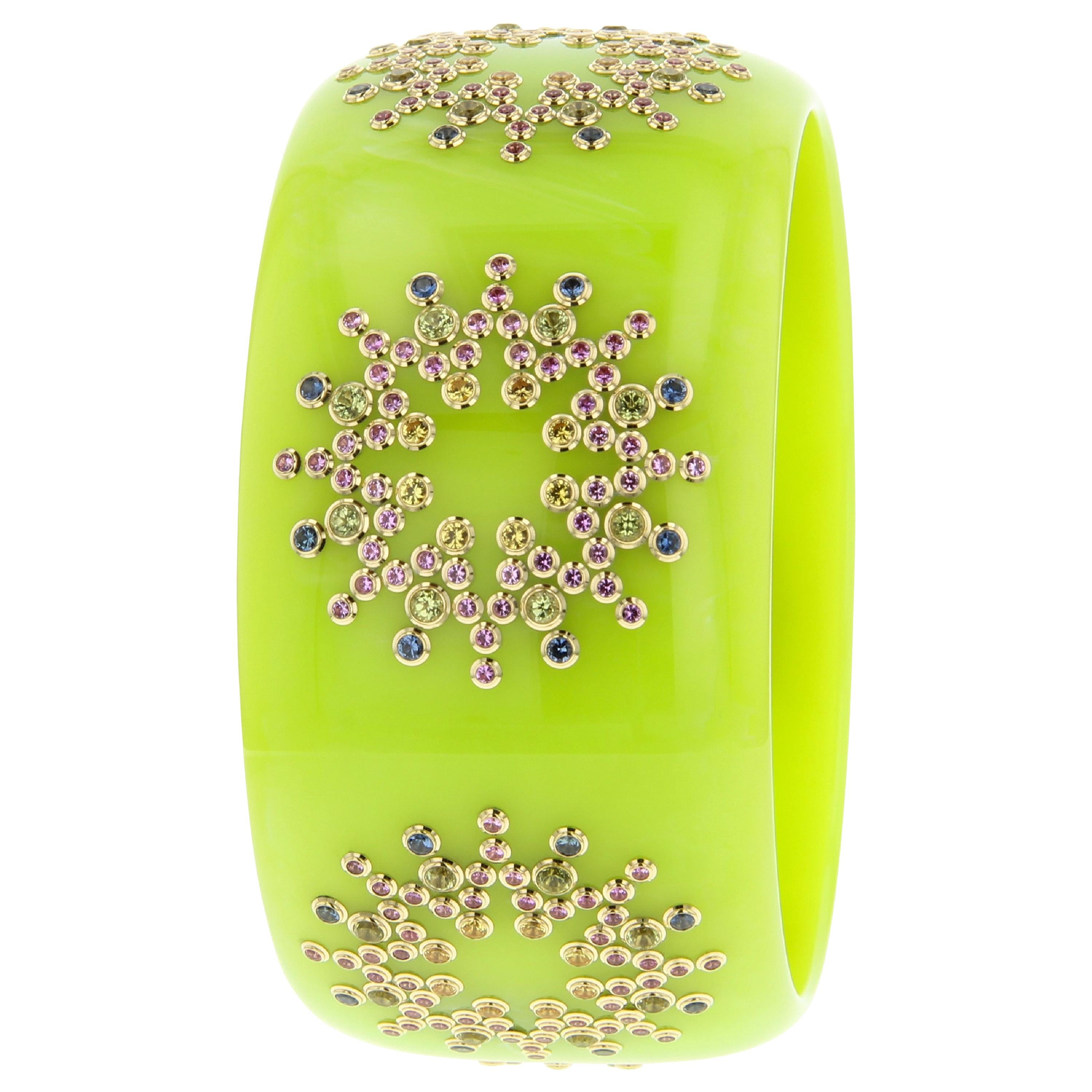 Mark Davis Vintage Bakelite Bangle with Colored Sapphires and Peridot in 18k