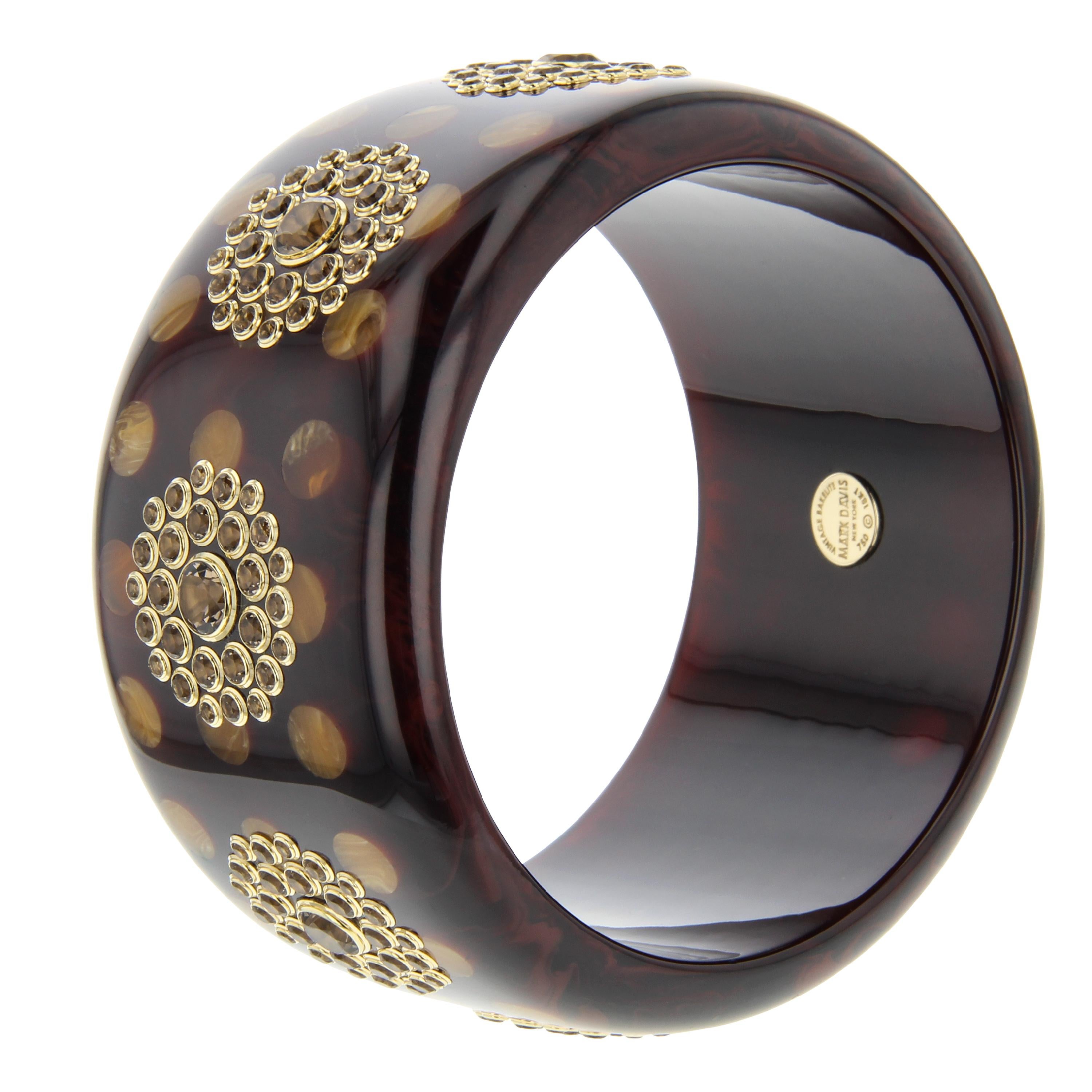 Contemporary Mark Davis Vintage Bakelite Bangle with Inlaid Polka Dots and Smoky Quartz For Sale