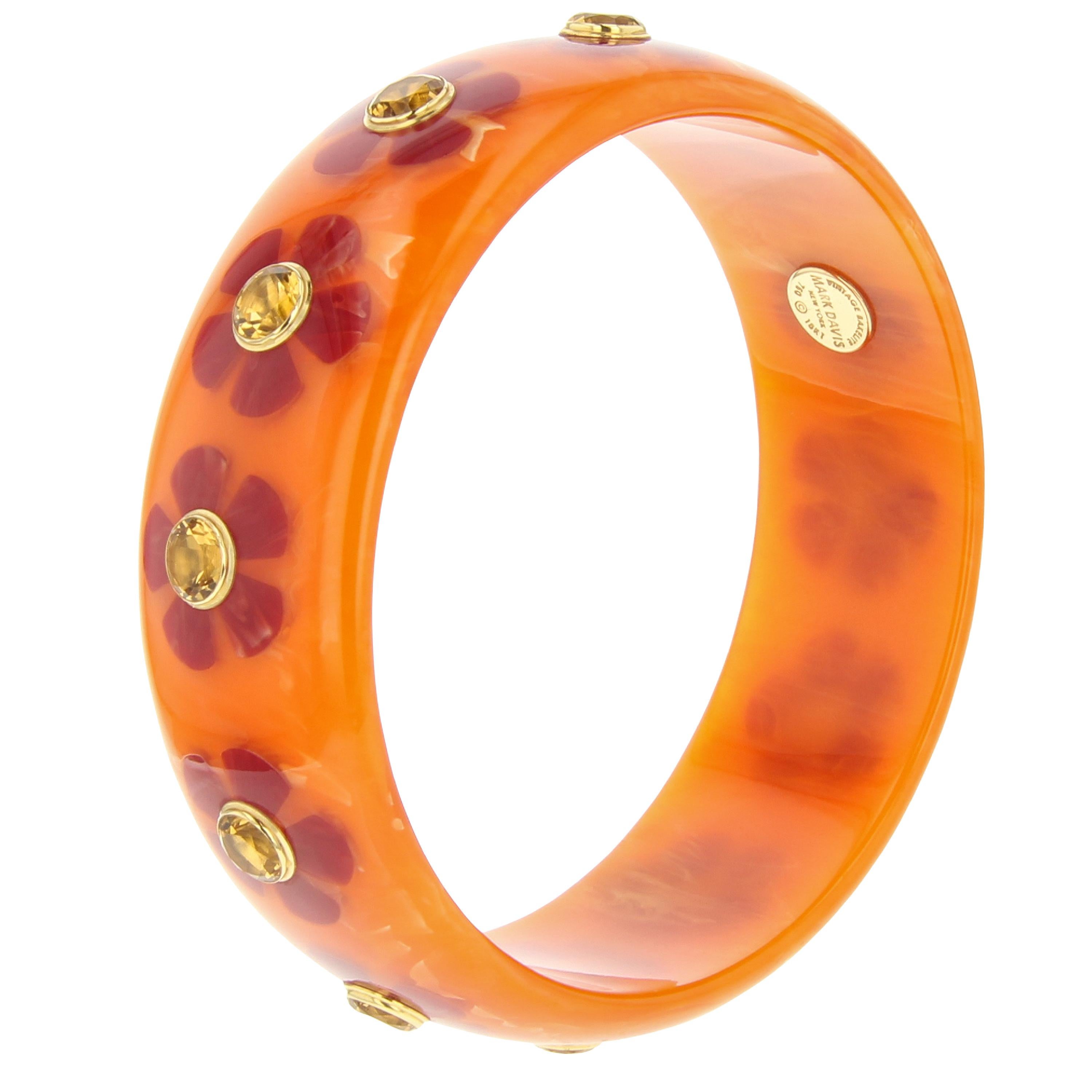 Contemporary Mark Davis Vintage Bakelite Bangle with Inlay and Citrine in 18 Karat Gold For Sale
